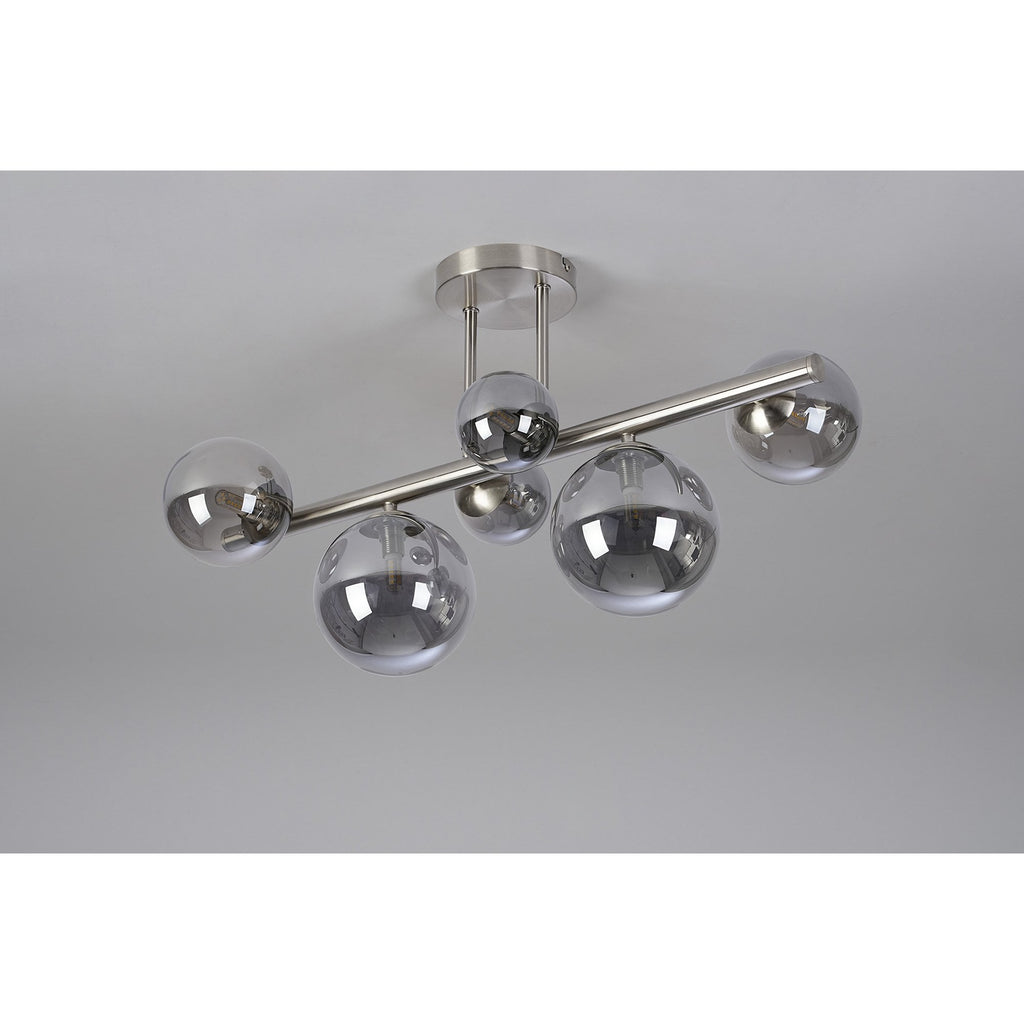 NL9062/SM9 Prague 6 Light Ceiling Light Satin Nickel Smoke Plated