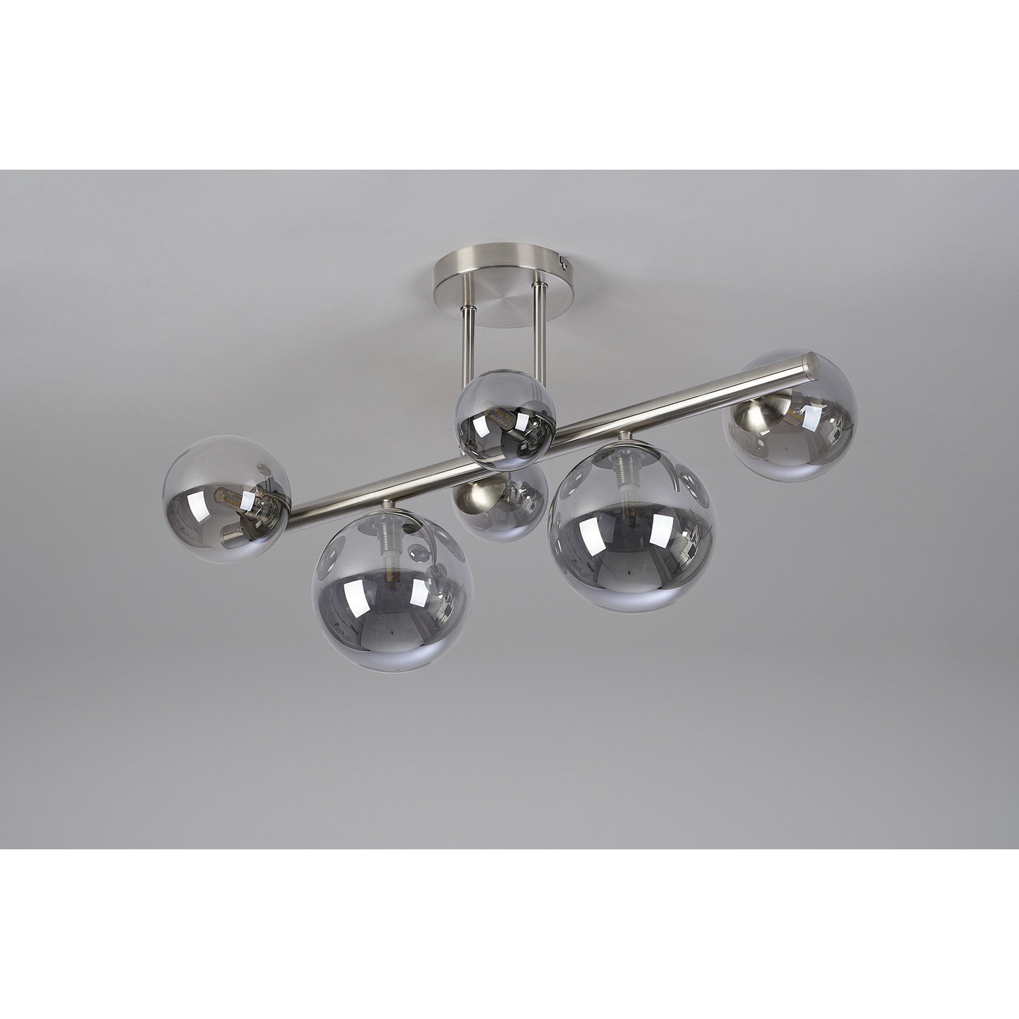 NL9062/SM9 Prague 6 Light Ceiling Light Satin Nickel Smoke Plated