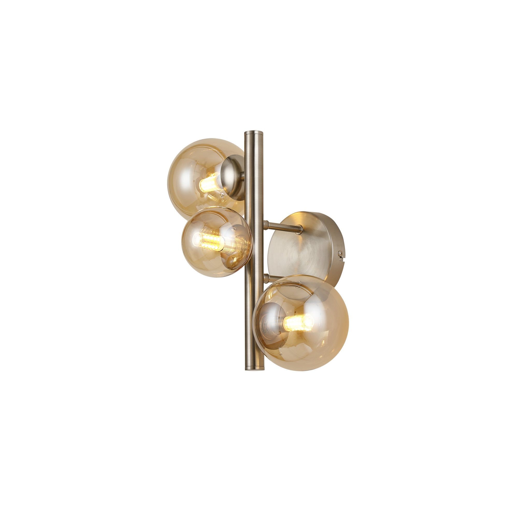 NL9063/AM9 Prague 3 Light Wall Light Satin Nickel Amber Plated