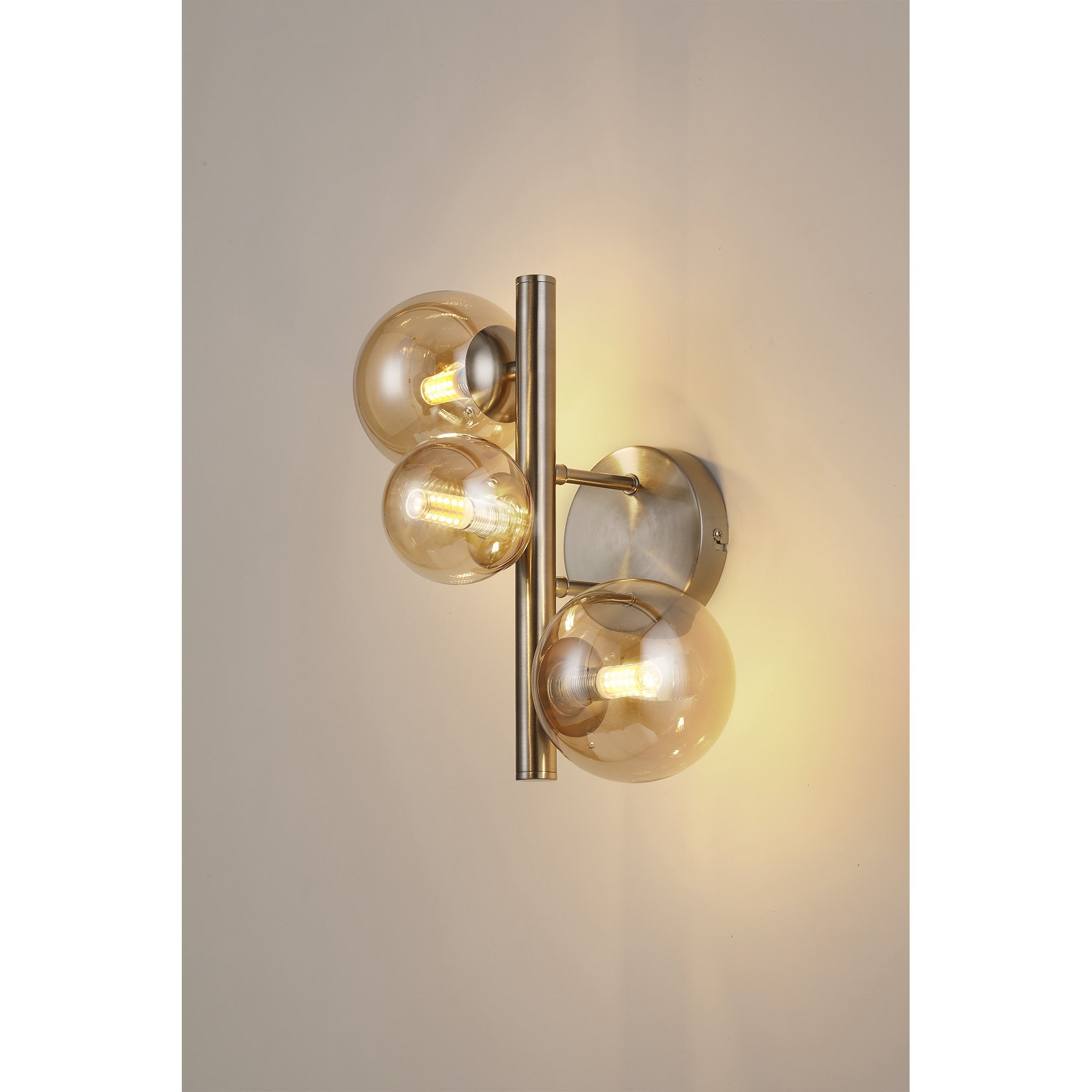 NL9063/AM9 Prague 3 Light Wall Light Satin Nickel Amber Plated