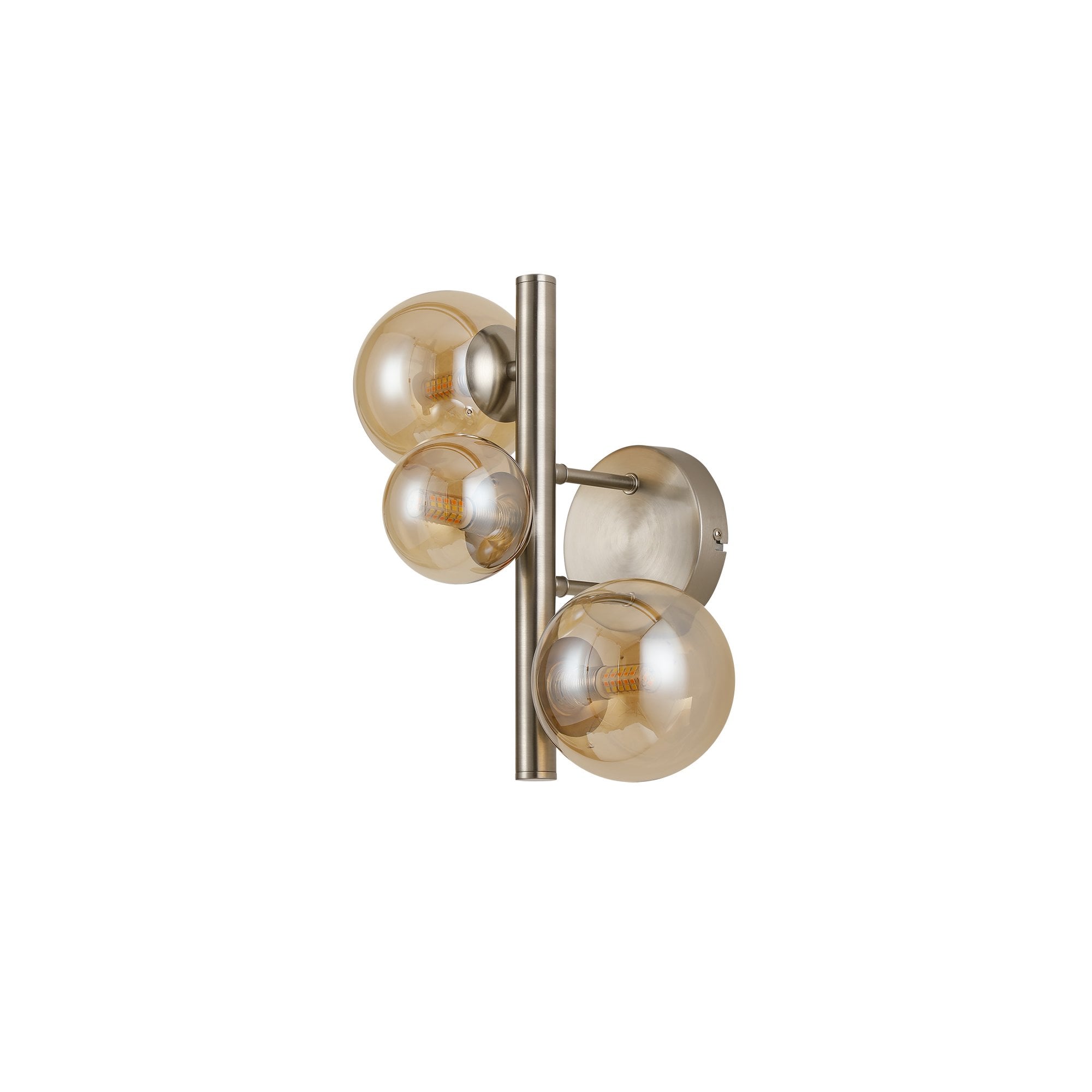 NL9063/AM9 Prague 3 Light Wall Light Satin Nickel Amber Plated