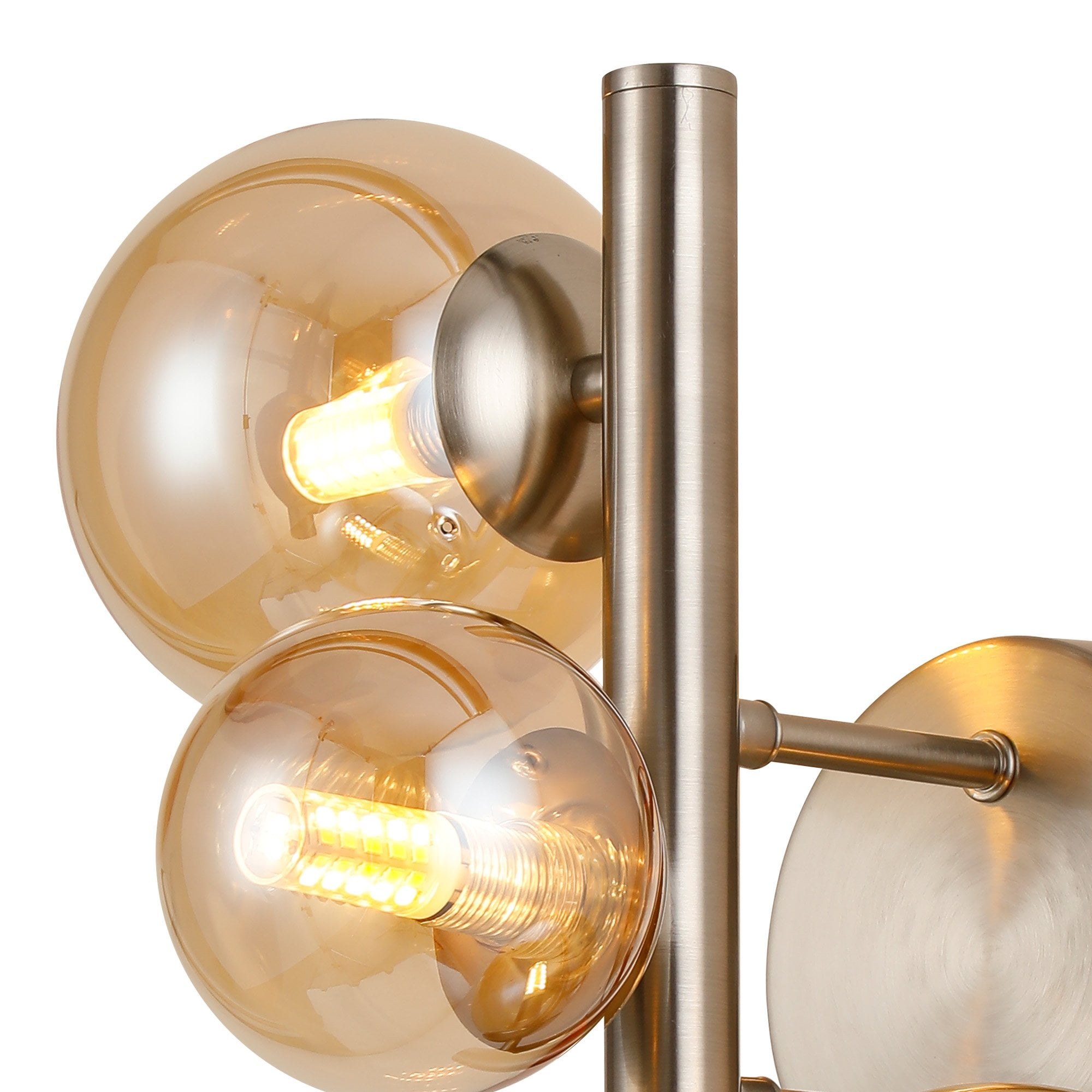 NL9063/AM9 Prague 3 Light Wall Light Satin Nickel Amber Plated