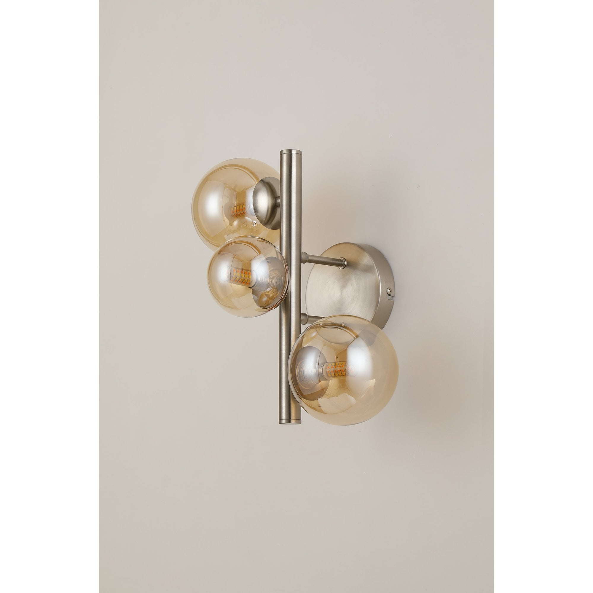 NL9063/AM9 Prague 3 Light Wall Light Satin Nickel Amber Plated