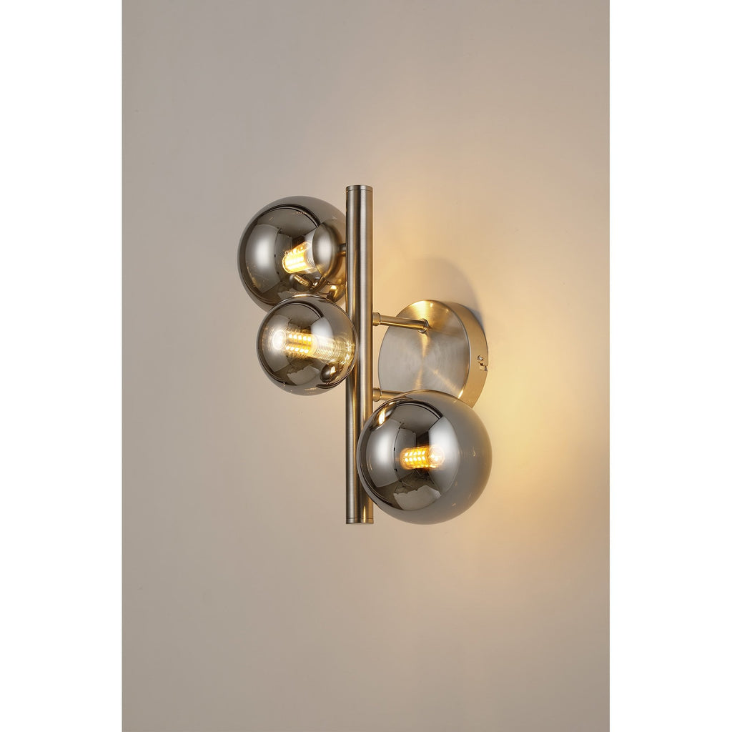 NL9063/CH9 Prague 3 Light Wall Light Satin Nickel Chrome Plated