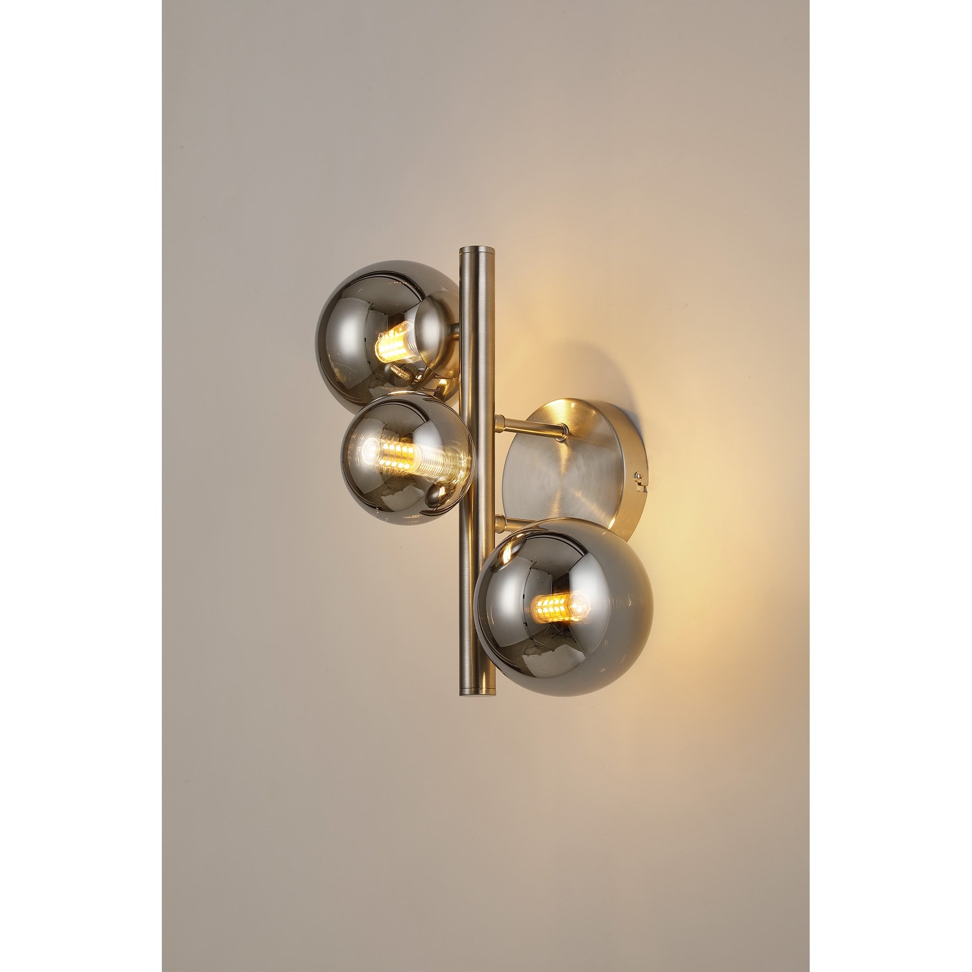 NL9063/CH9 Prague 3 Light Wall Light Satin Nickel Chrome Plated