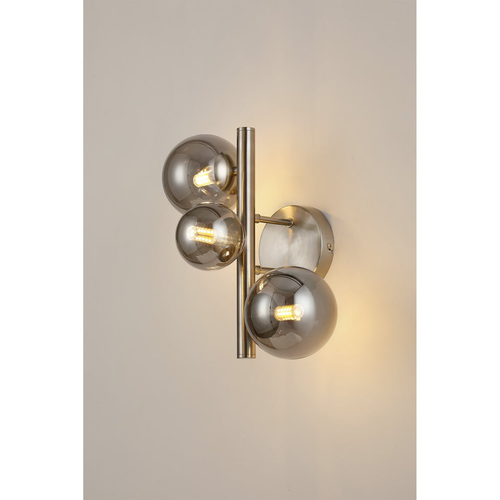 NL9063/SM9 Prague 3 Light Wall Light Satin Nickel Smoke Plated
