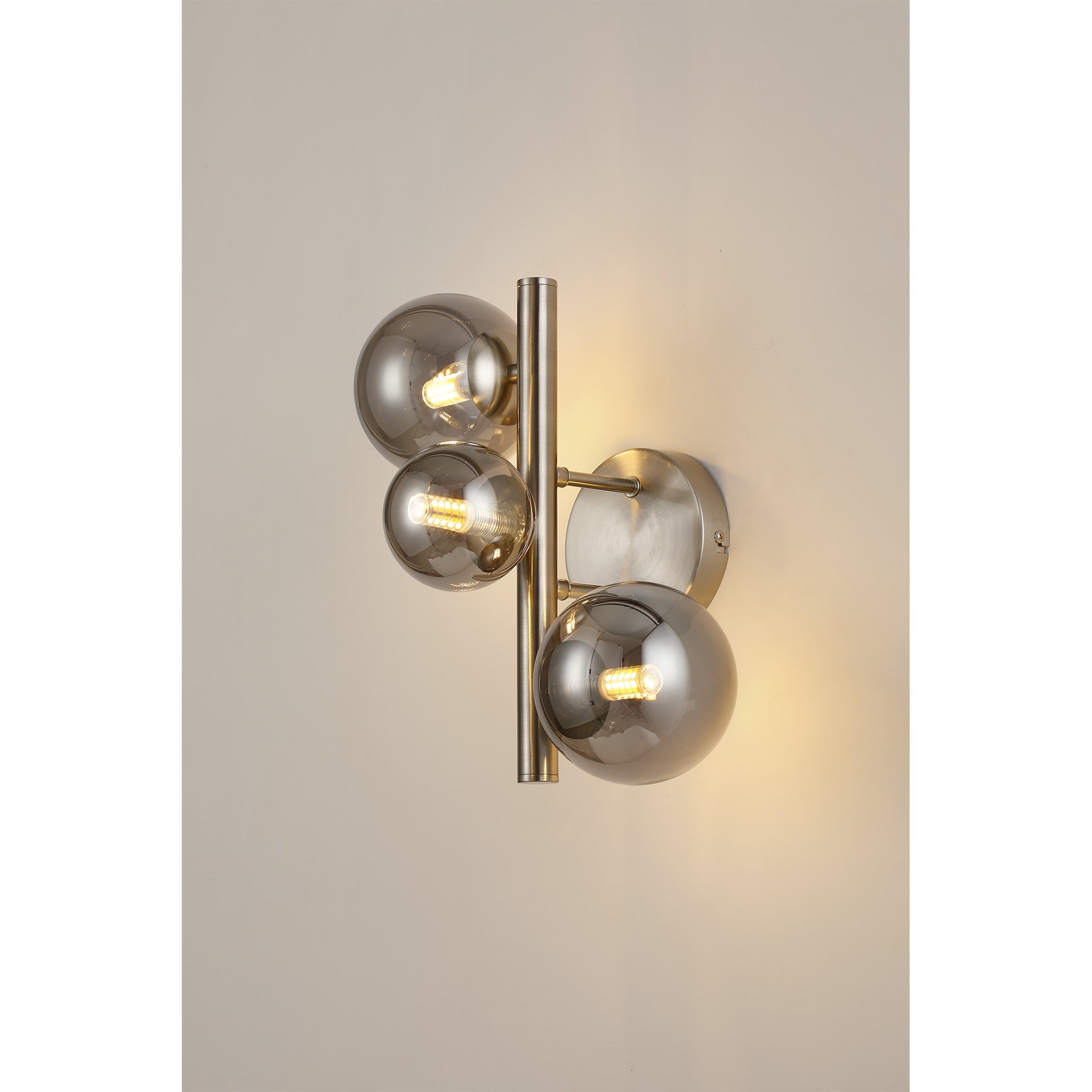 NL9063/SM9 Prague 3 Light Wall Light Satin Nickel Smoke Plated