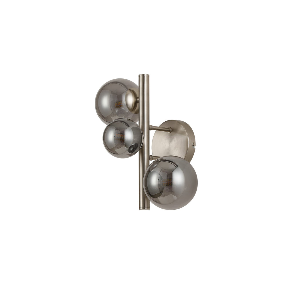 NL9063/SM9 Prague 3 Light Wall Light Satin Nickel Smoke Plated