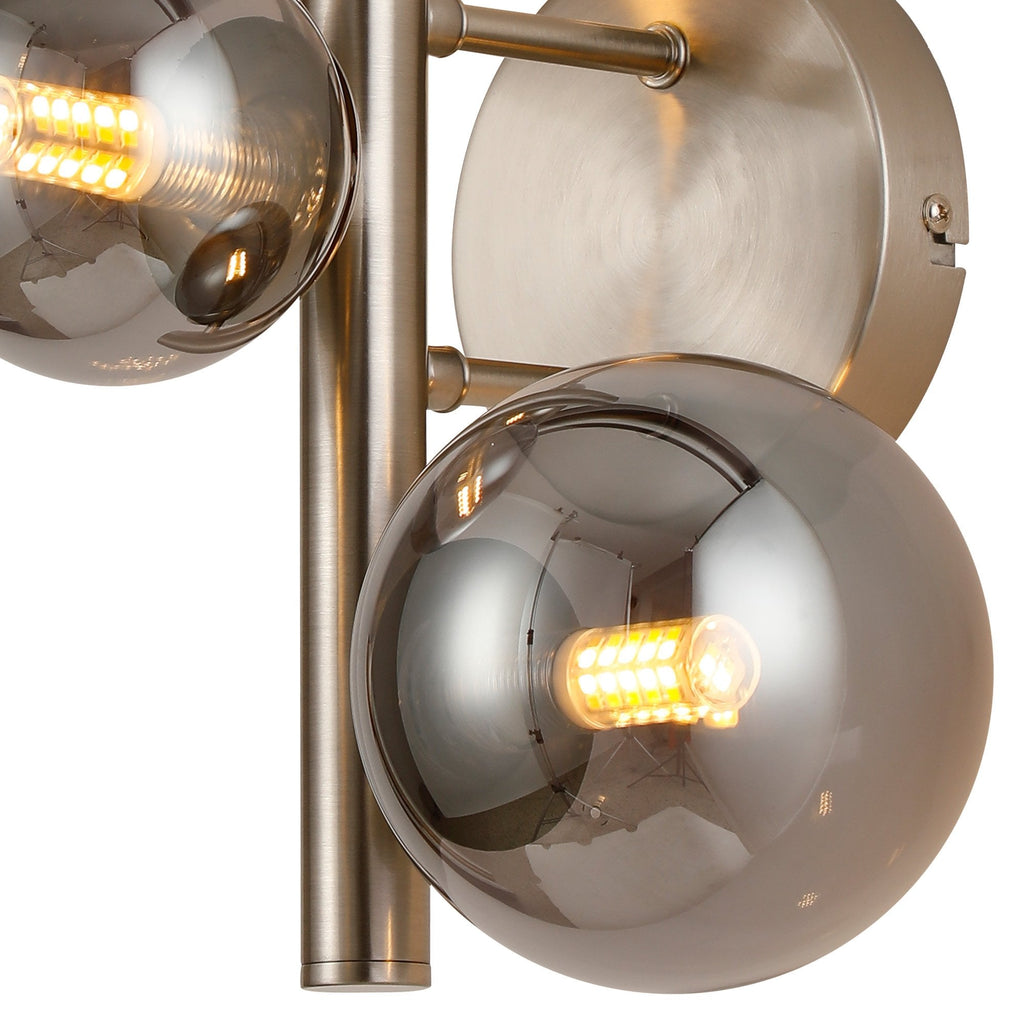 NL9063/SM9 Prague 3 Light Wall Light Satin Nickel Smoke Plated