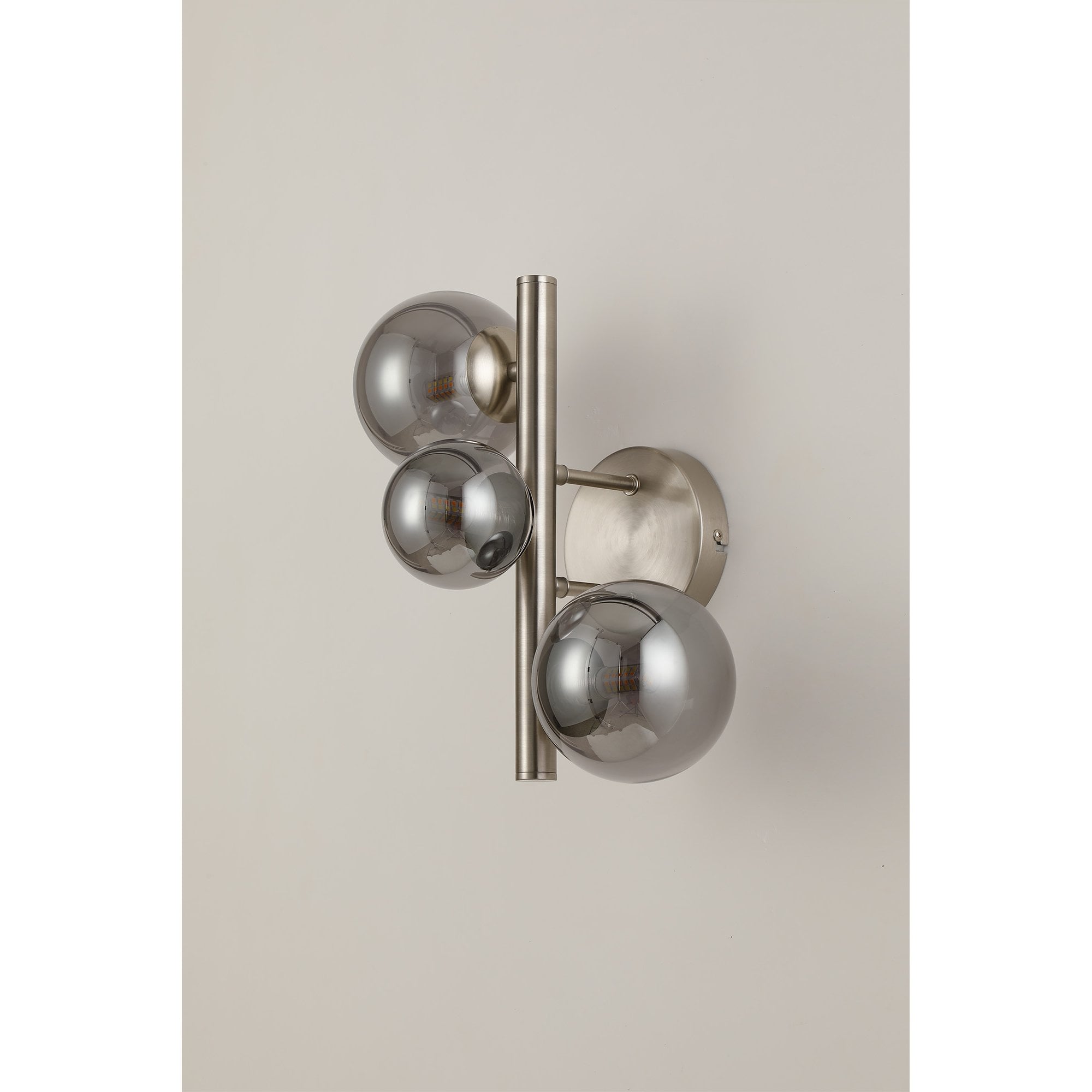NL9063/SM9 Prague 3 Light Wall Light Satin Nickel Smoke Plated