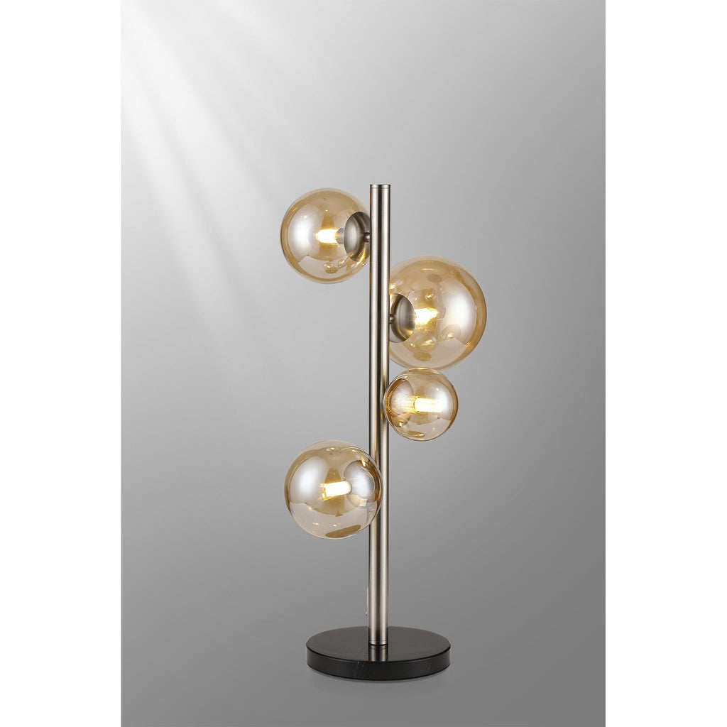NL9065/AM9 Prague 4 Light Table Lamp Satin Nickel Amber Plated