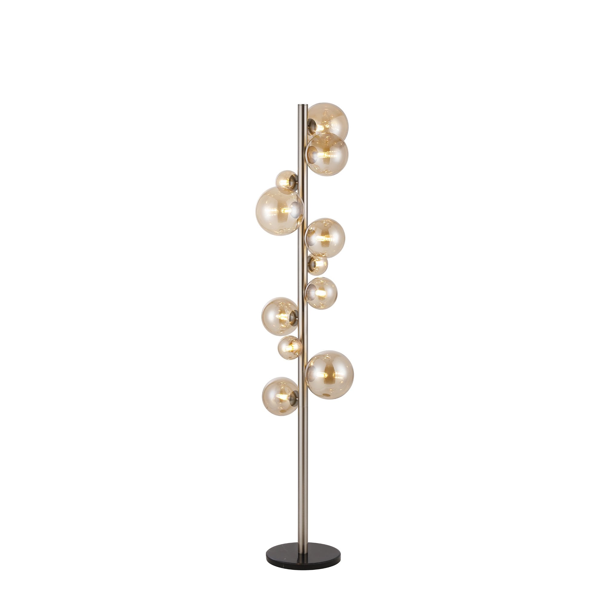 NL9066/AM9 Prague 11 Light Floor Lamp Satin Nickel Amber Plated