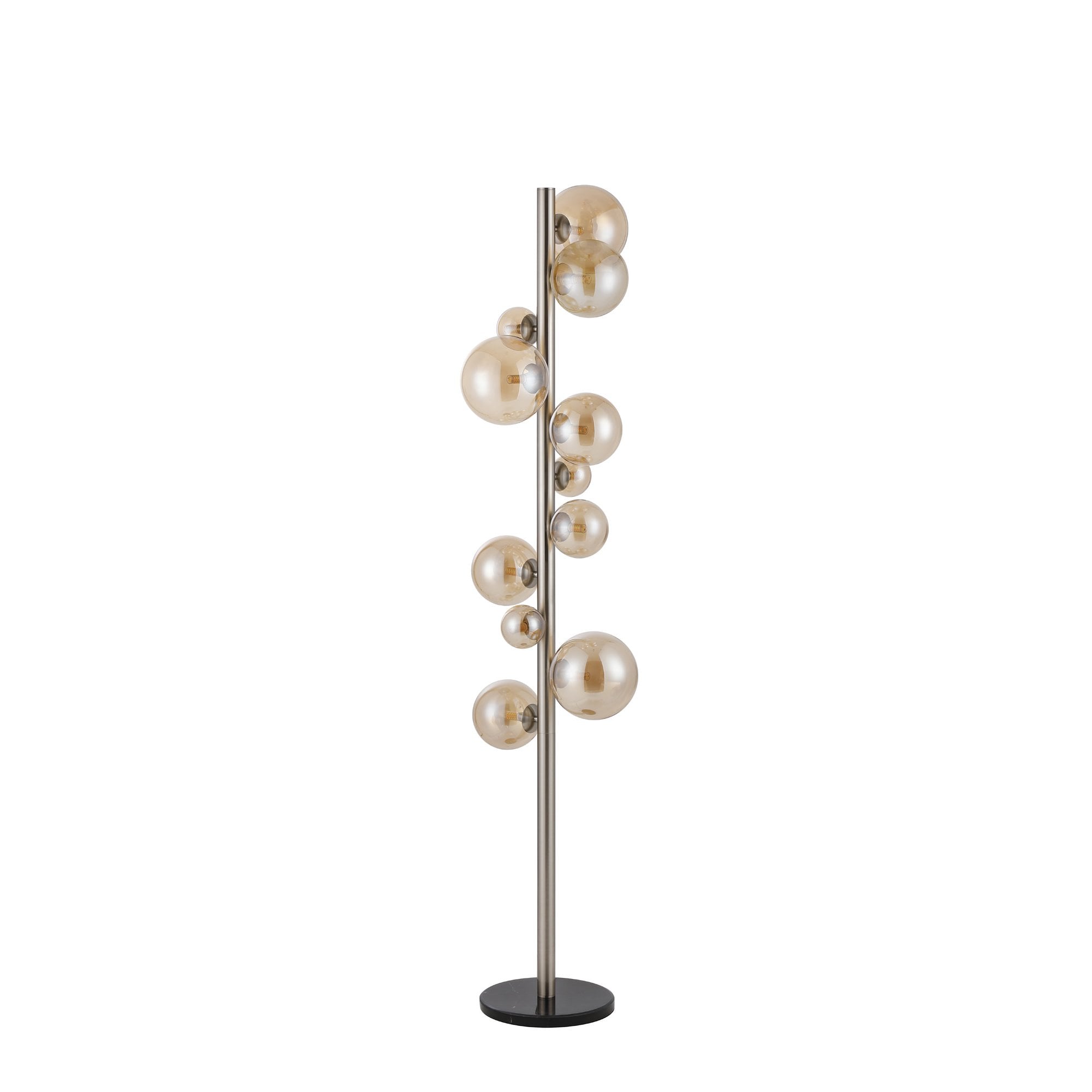 NL9066/AM9 Prague 11 Light Floor Lamp Satin Nickel Amber Plated