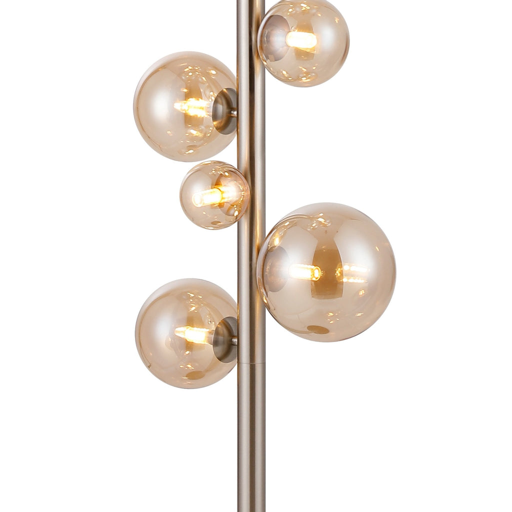 NL9066/AM9 Prague 11 Light Floor Lamp Satin Nickel Amber Plated