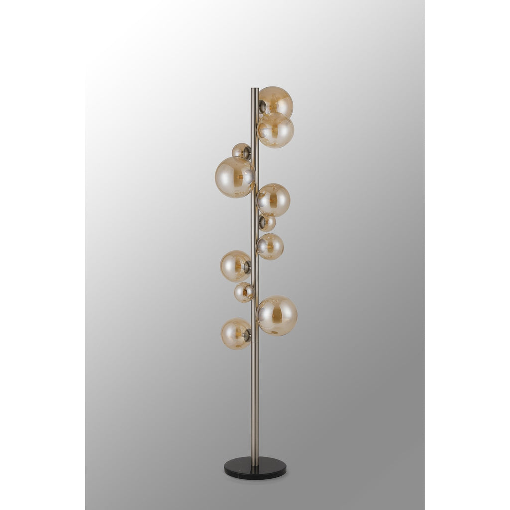NL9066/AM9 Prague 11 Light Floor Lamp Satin Nickel Amber Plated