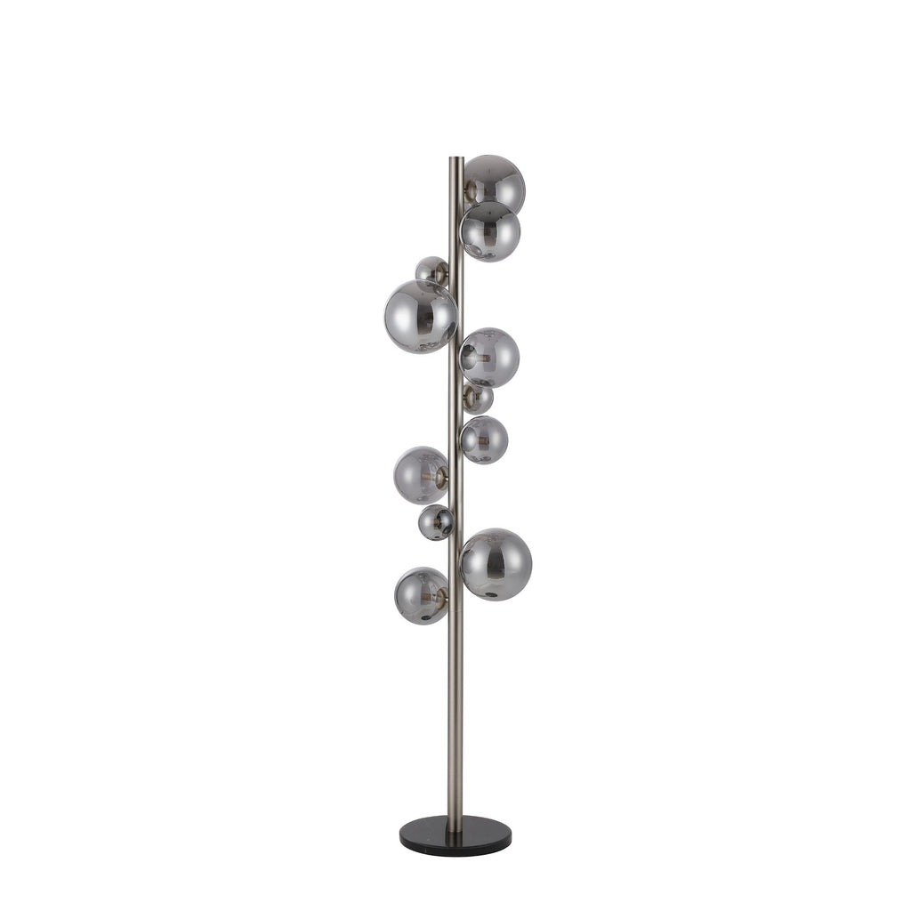 NL9066/SM9 Prague 11 Light Floor Lamp Satin Nickel Smoke Plated