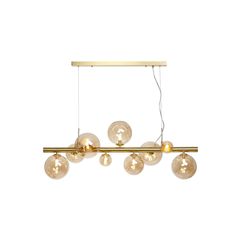 NL9319/AM9 Prague 9 Light Linear Pendant Satin Gold Amber Plated