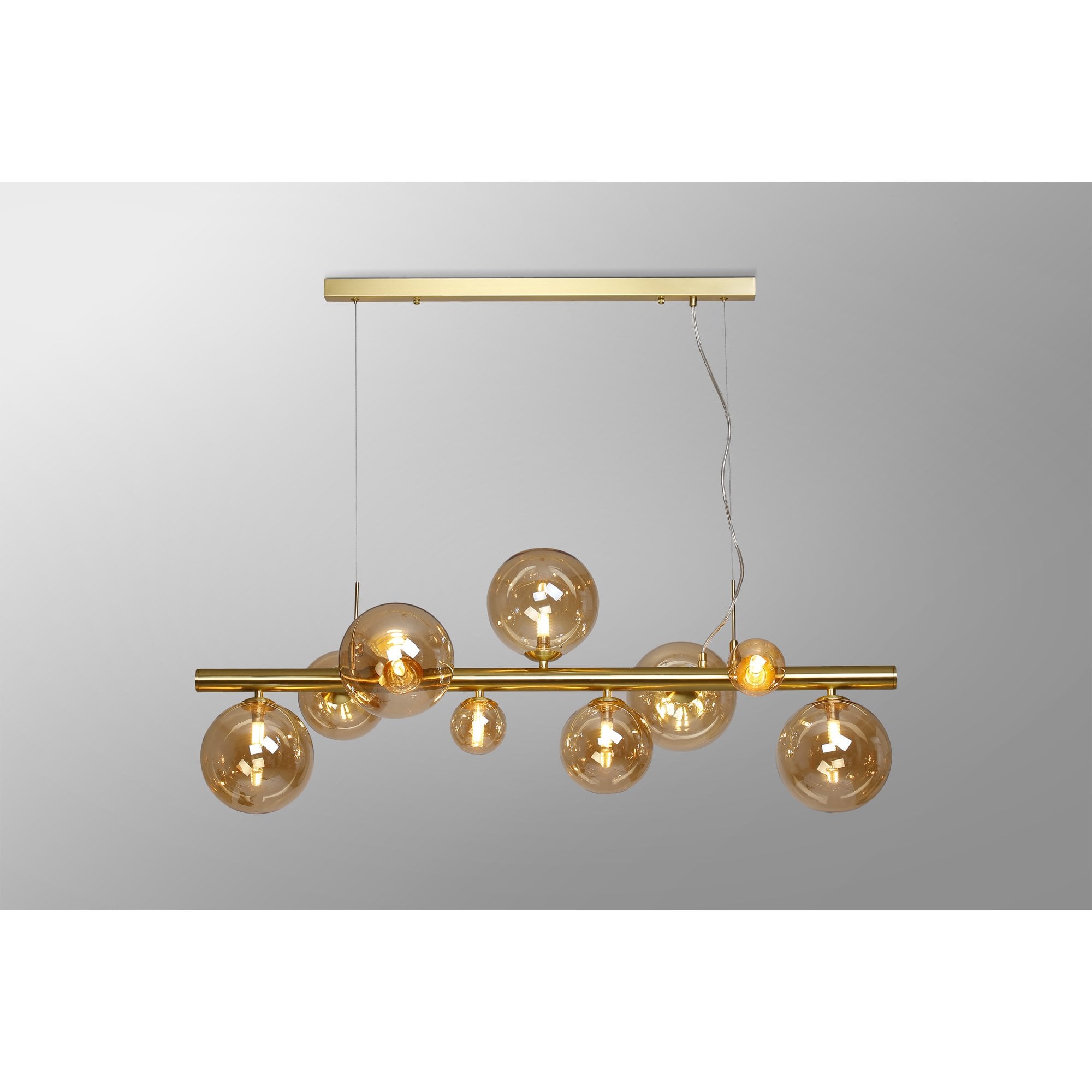 NL9319/AM9 Prague 9 Light Linear Pendant Satin Gold Amber Plated