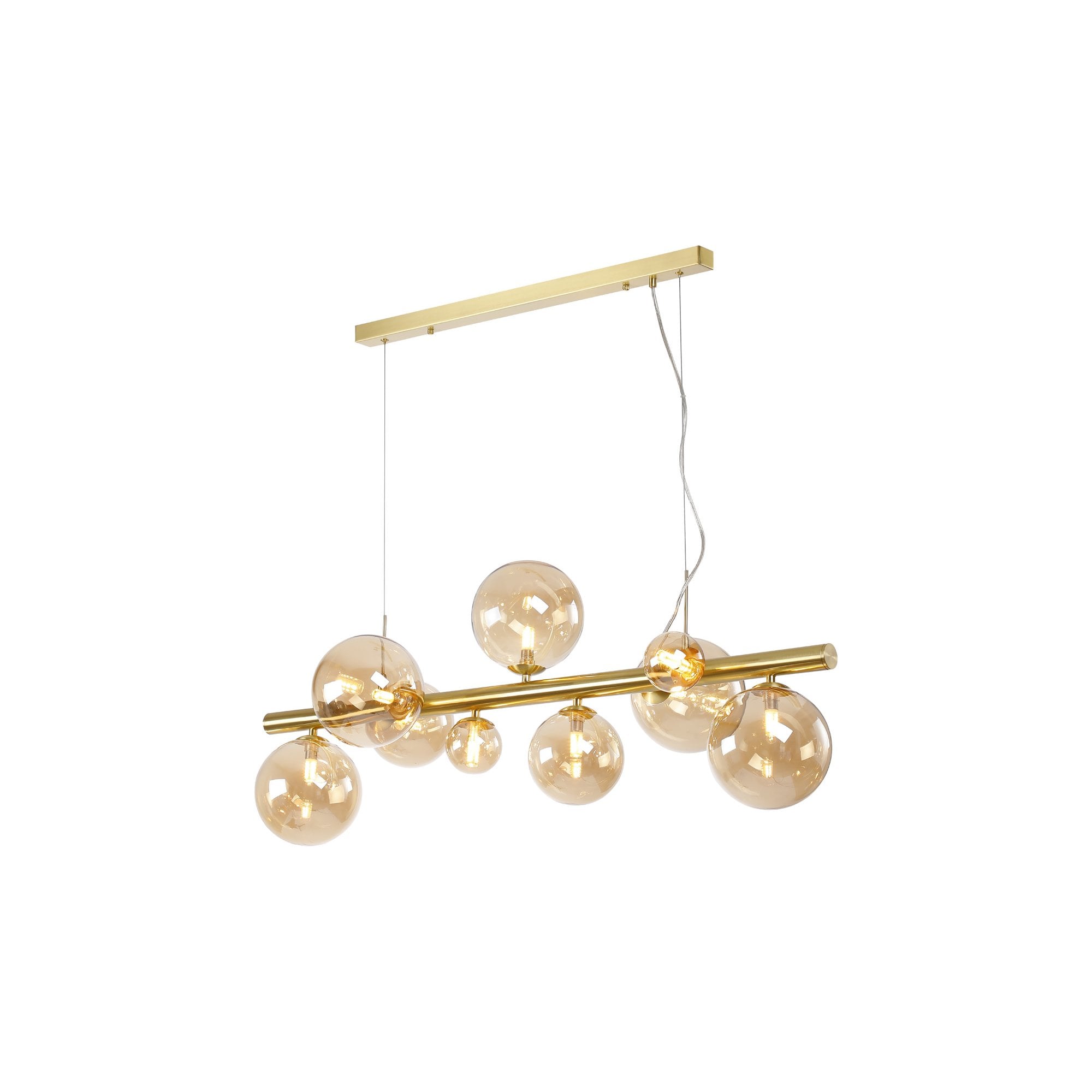 NL9319/AM9 Prague 9 Light Linear Pendant Satin Gold Amber Plated