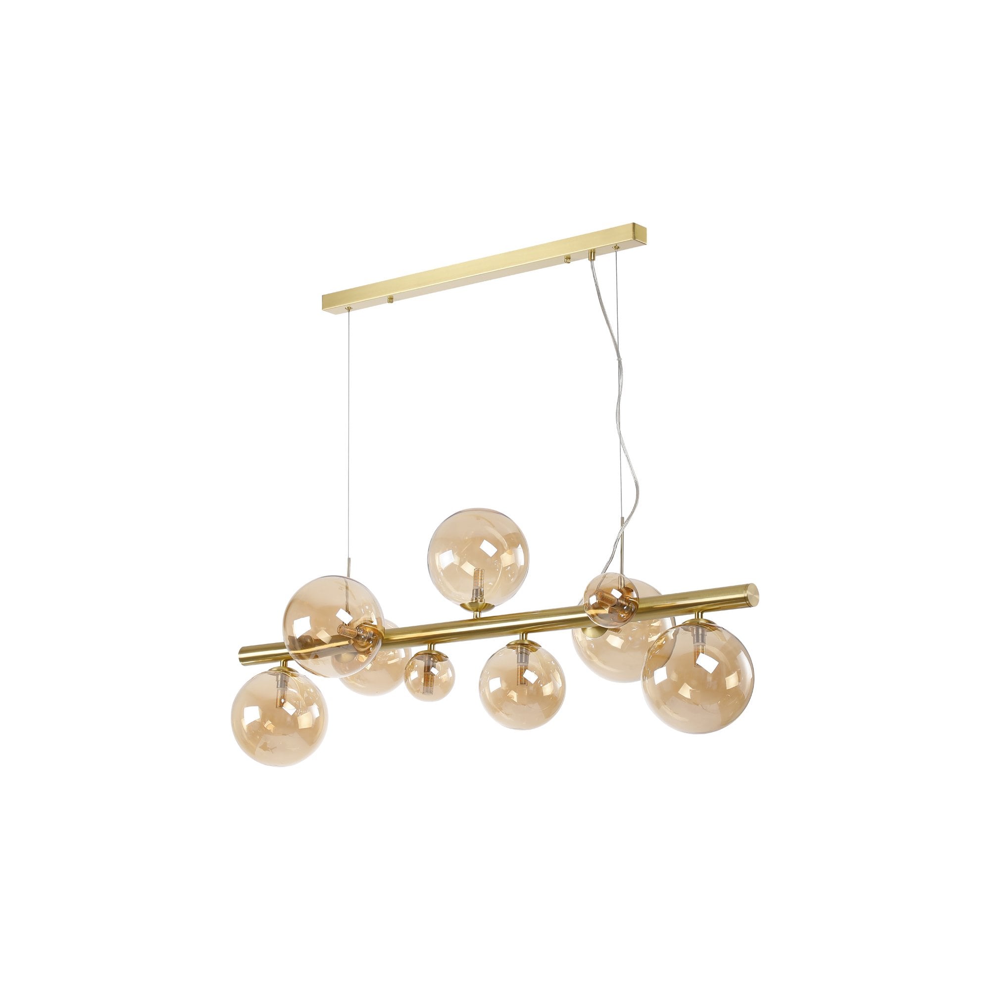 NL9319/AM9 Prague 9 Light Linear Pendant Satin Gold Amber Plated