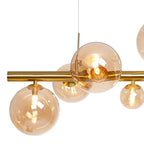 NL9319/AM9 Prague 9 Light Linear Pendant Satin Gold Amber Plated