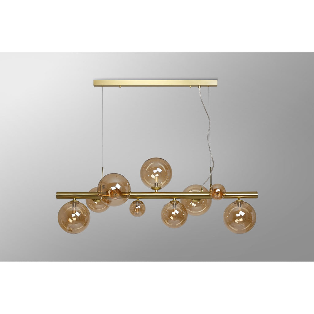 NL9319/AM9 Prague 9 Light Linear Pendant Satin Gold Amber Plated