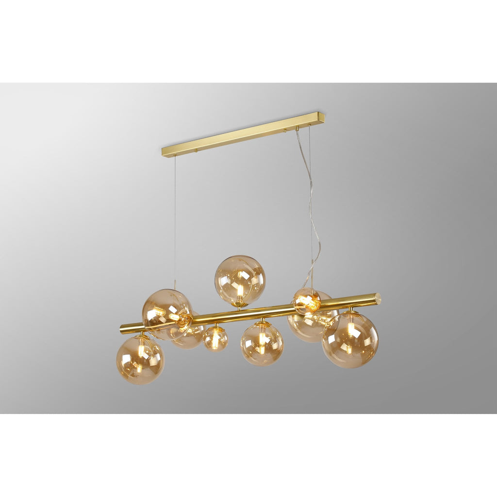 NL9319/AM9 Prague 9 Light Linear Pendant Satin Gold Amber Plated