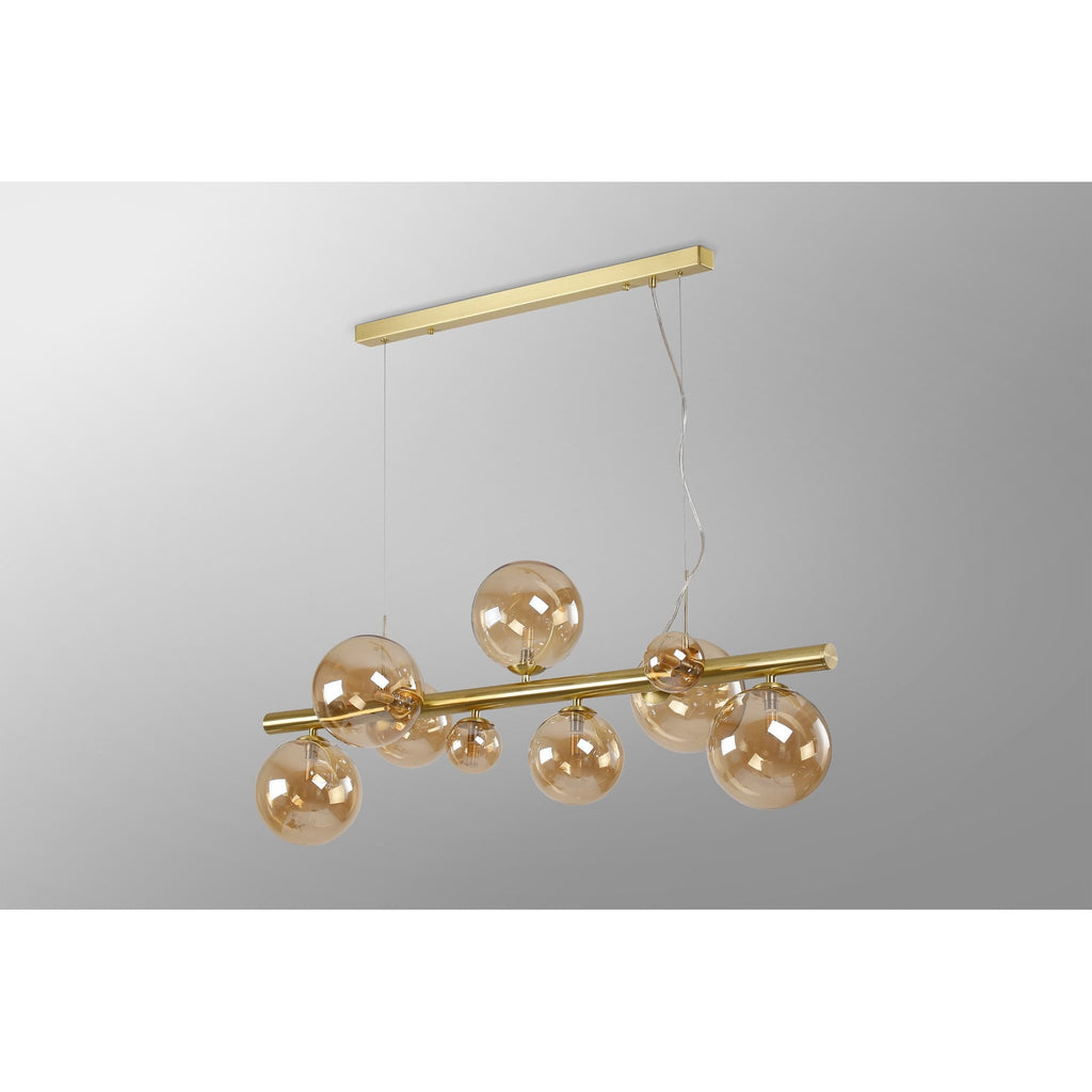 NL9319/AM9 Prague 9 Light Linear Pendant Satin Gold Amber Plated