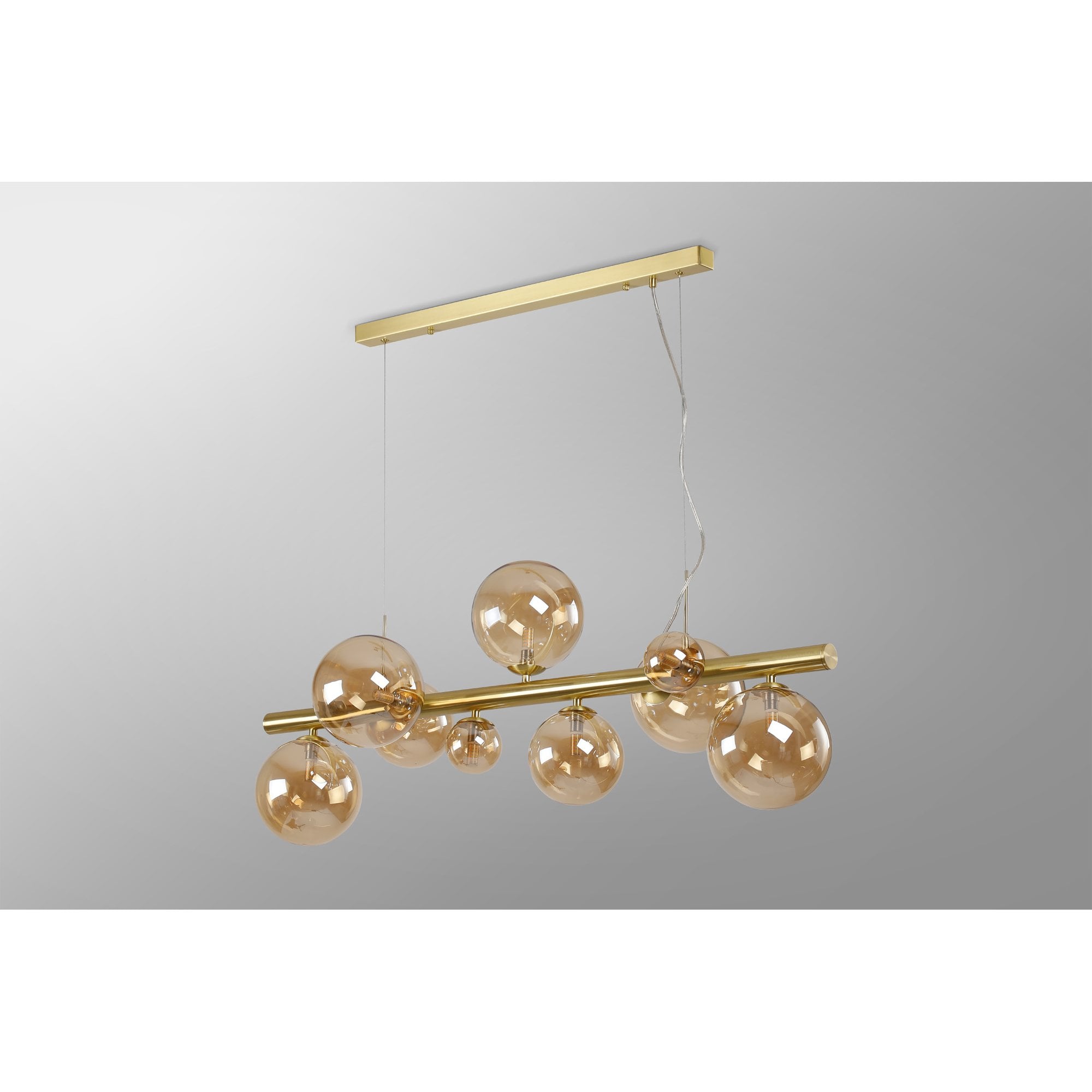 NL9319/AM9 Prague 9 Light Linear Pendant Satin Gold Amber Plated