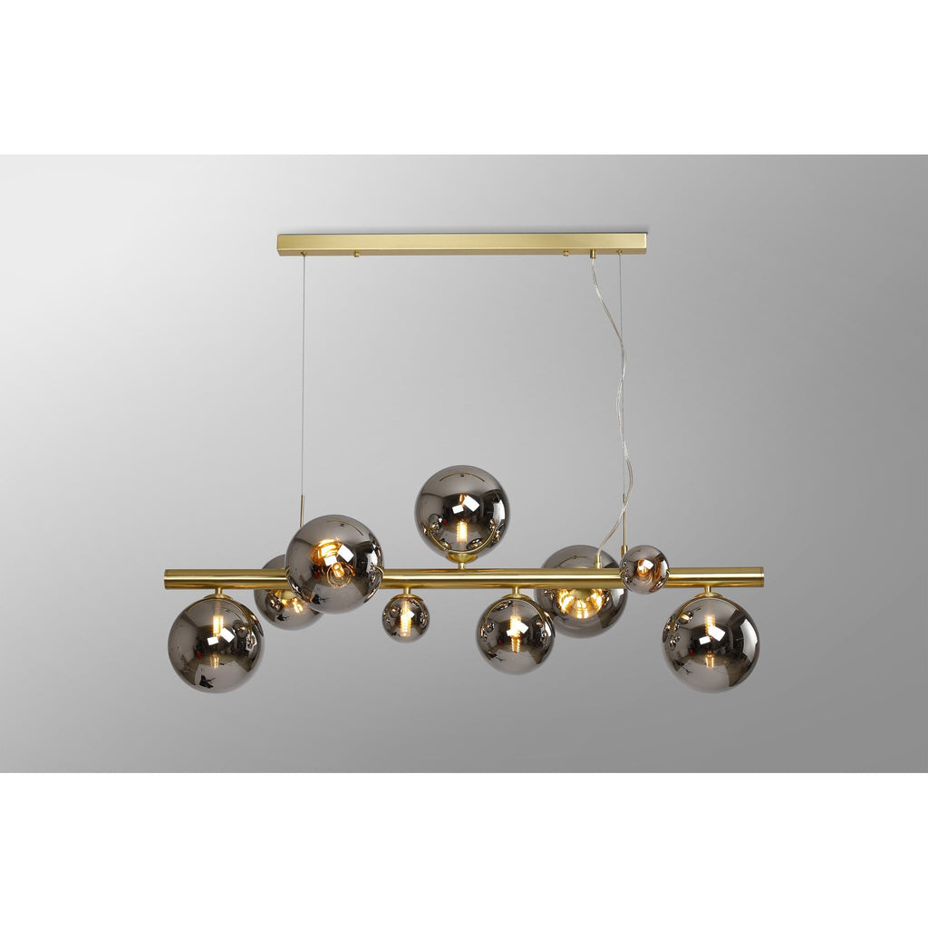 NL9319/CH9 Prague 9 Light Linear Pendant Satin Gold Chrome Plated