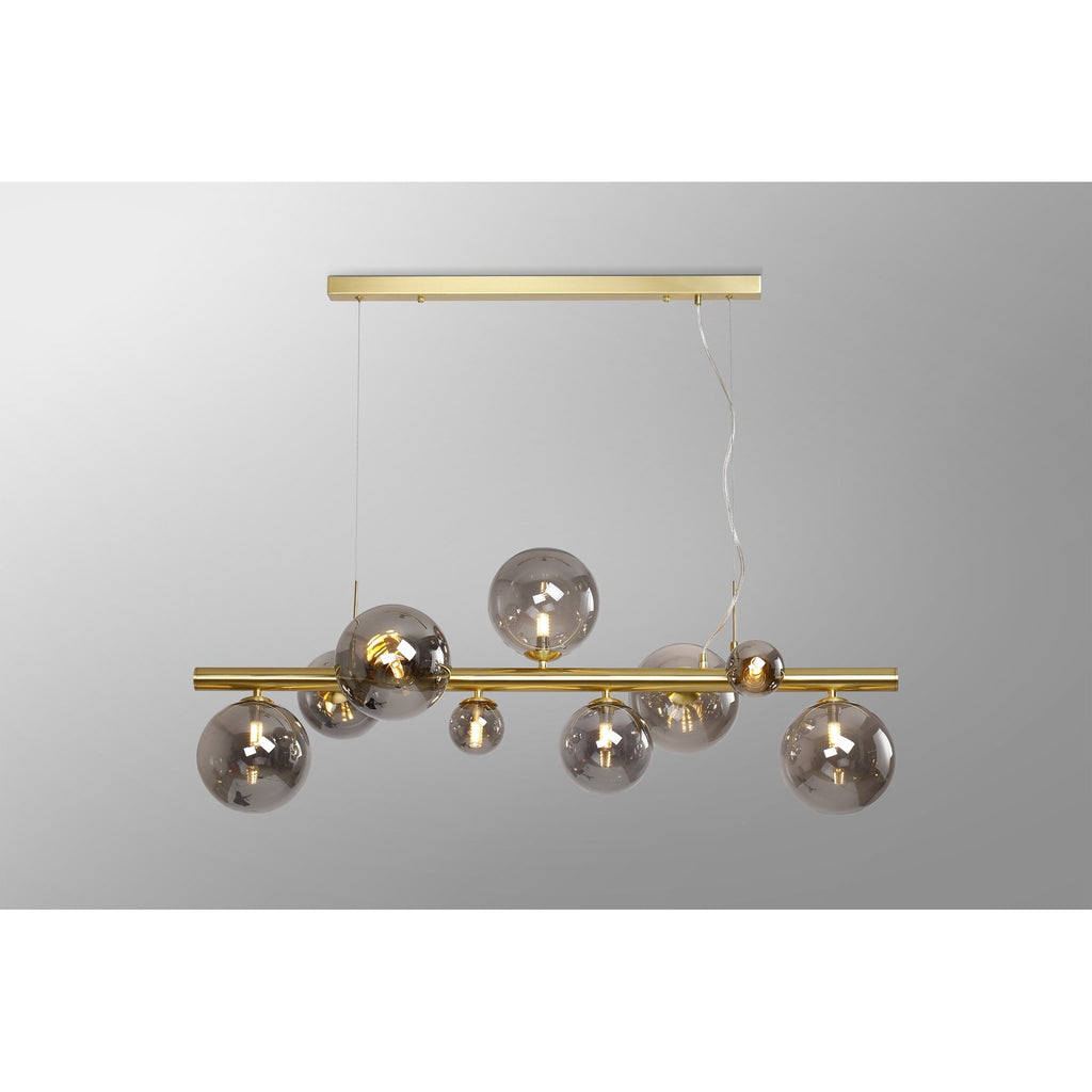 NL9319/SM9 Prague 9 Light Linear Pendant Satin Gold Smoke Plated