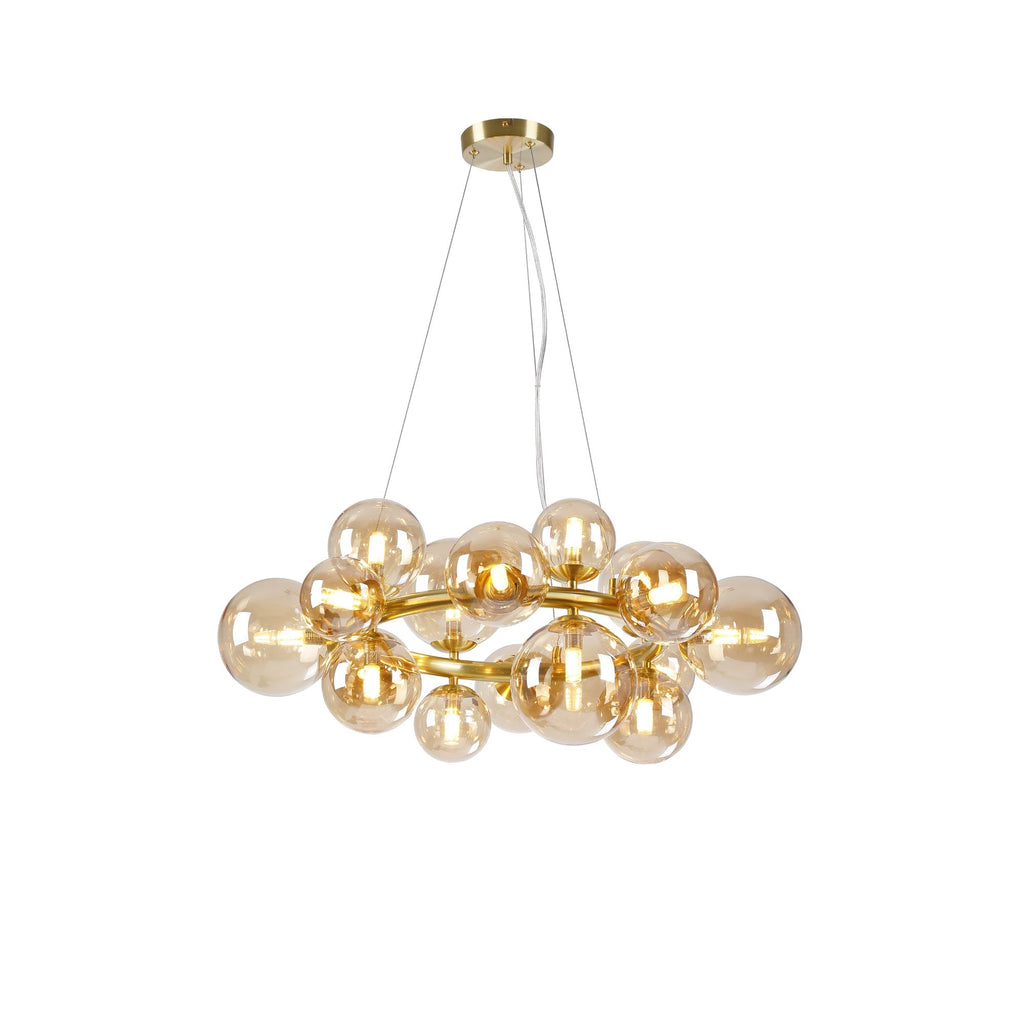 NL9320/AM9 Prague 16 Light Circular Pendant Satin Gold Amber Plated