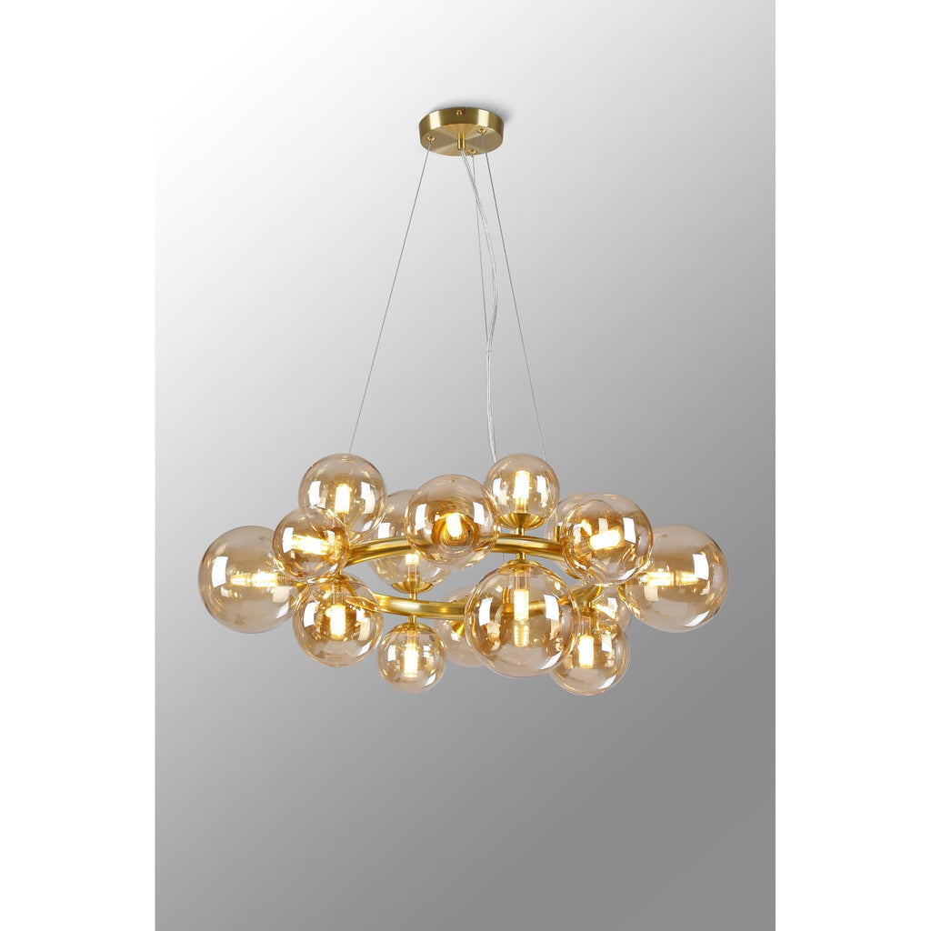 NL9320/AM9 Prague 16 Light Circular Pendant Satin Gold Amber Plated