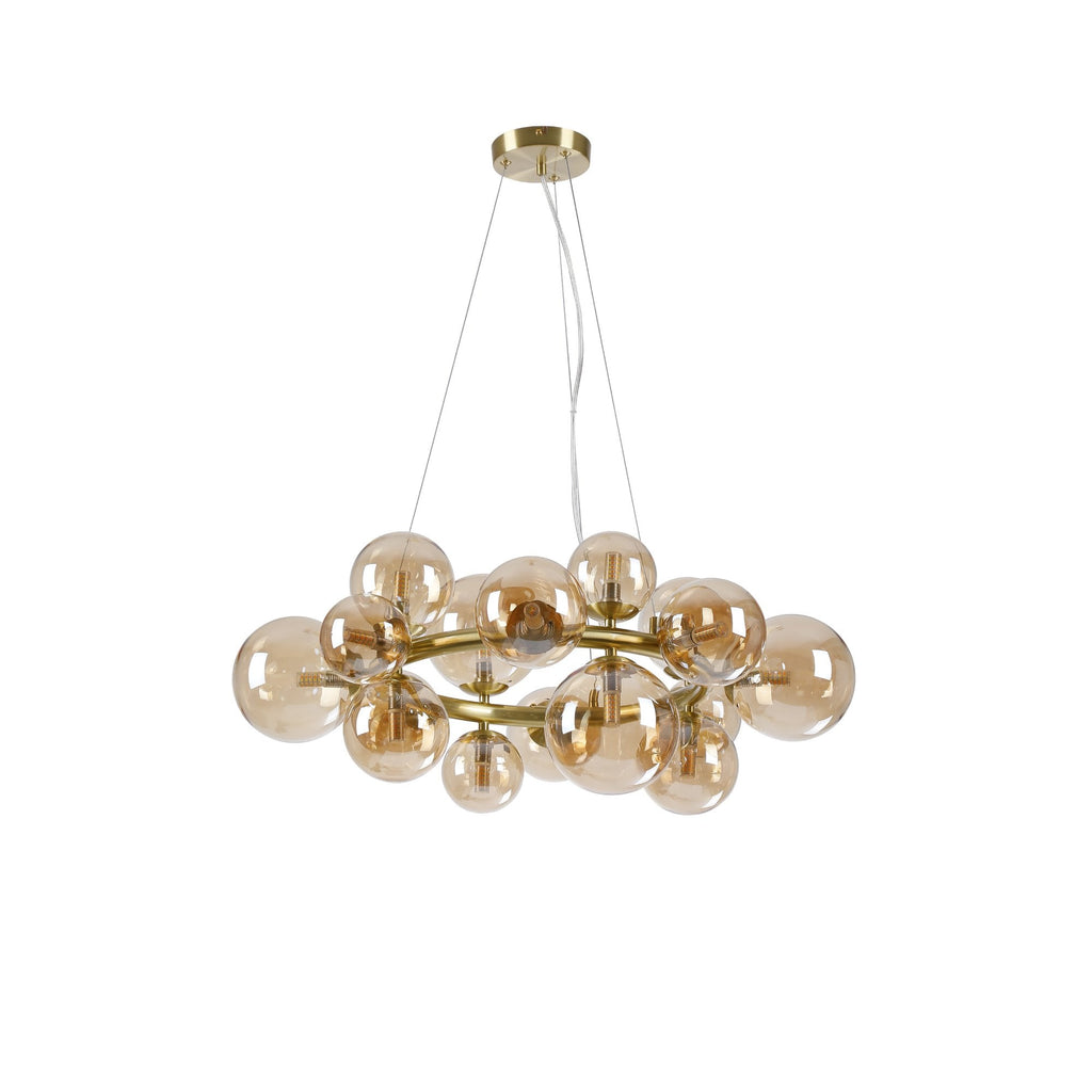 NL9320/AM9 Prague 16 Light Circular Pendant Satin Gold Amber Plated