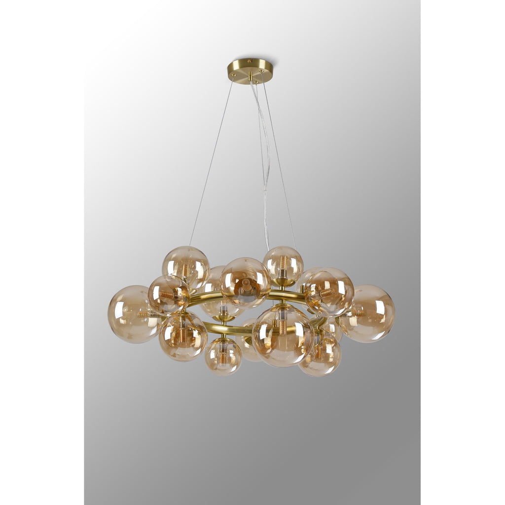 NL9320/AM9 Prague 16 Light Circular Pendant Satin Gold Amber Plated