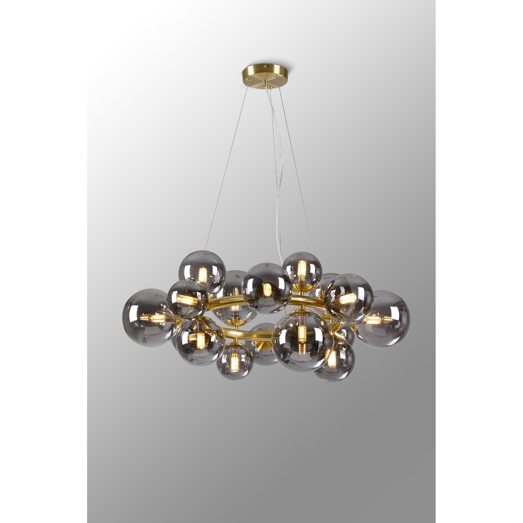 NL9320/SM9 Prague 16 Light Circular Pendant Satin Gold Smoke Plated