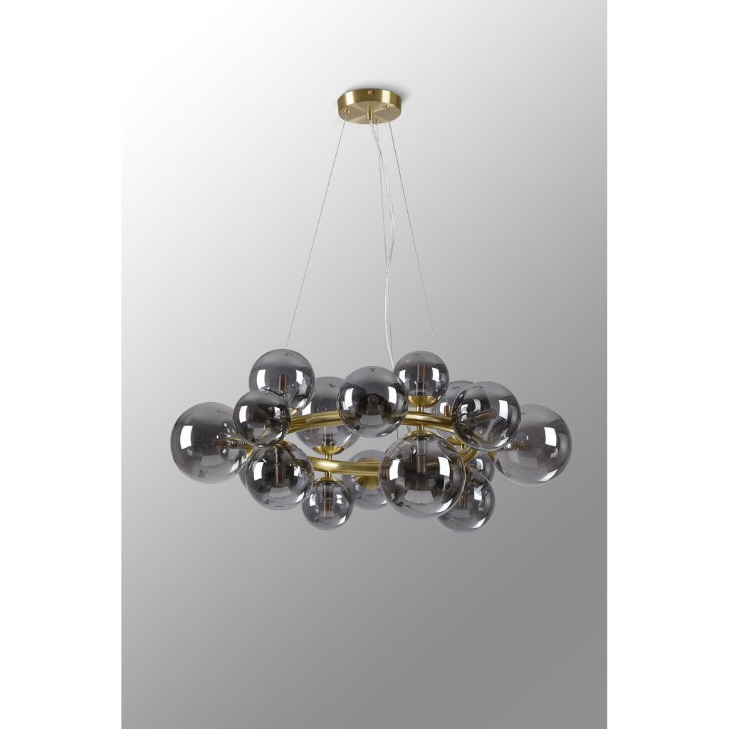 NL9320/SM9 Prague 16 Light Circular Pendant Satin Gold Smoke Plated
