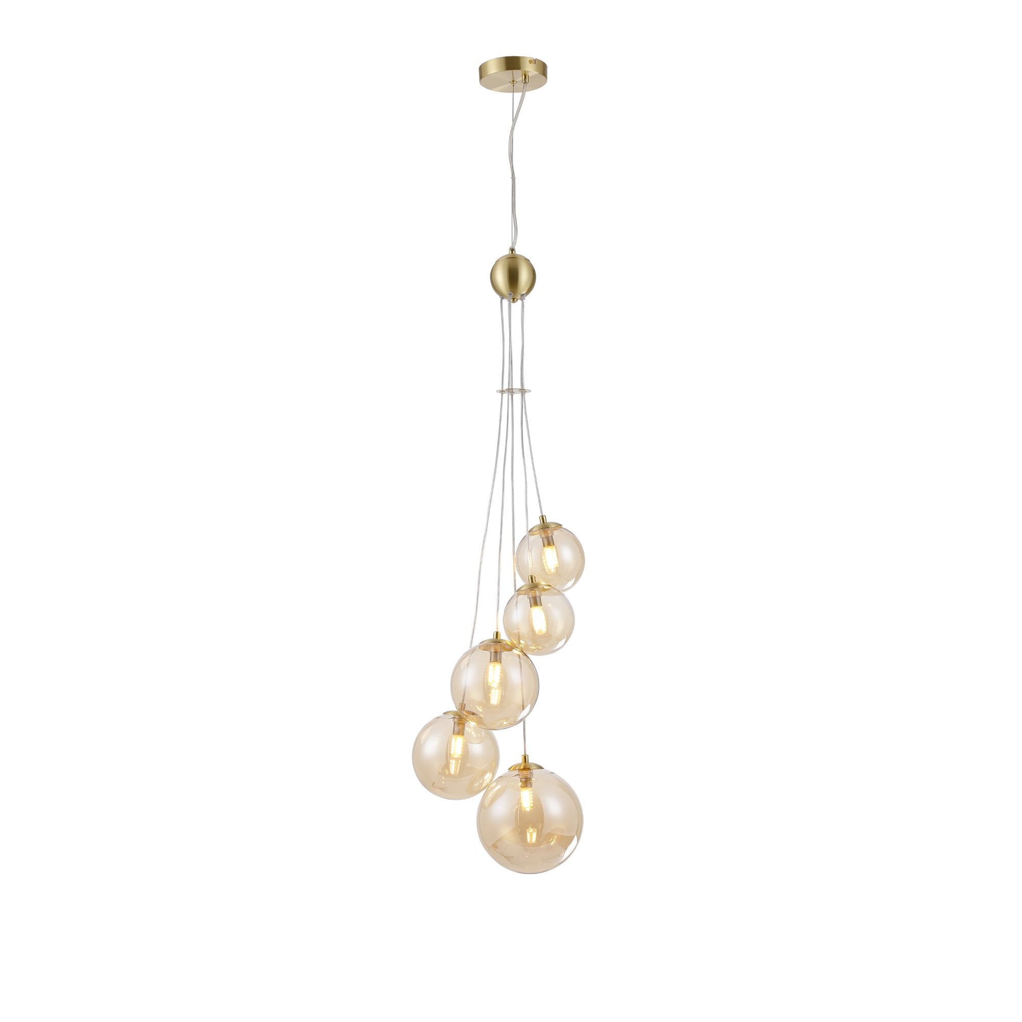 NL9321/AM9 Prague 5 Light Pendant Satin Gold Amber Plated