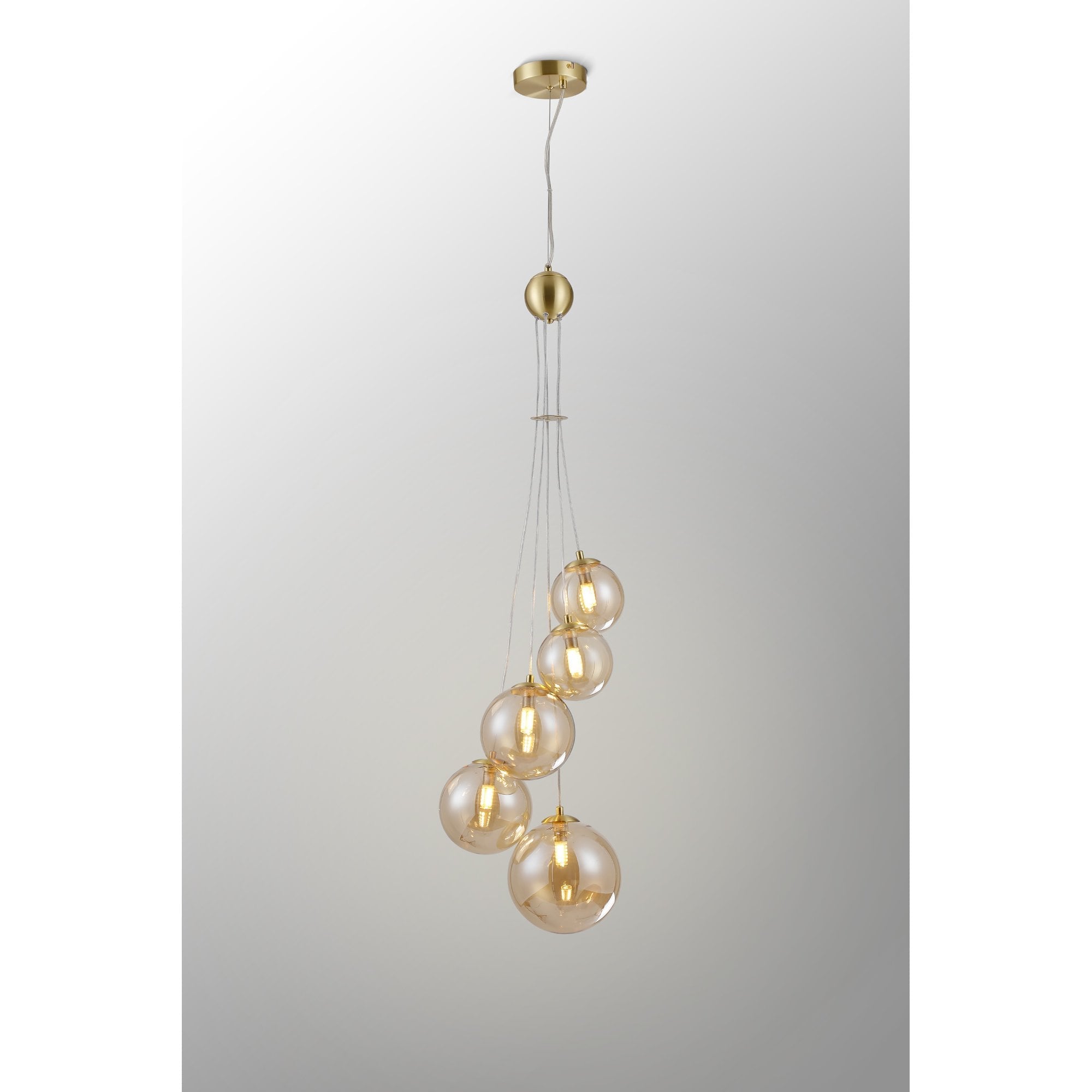 NL9321/AM9 Prague 5 Light Pendant Satin Gold Amber Plated