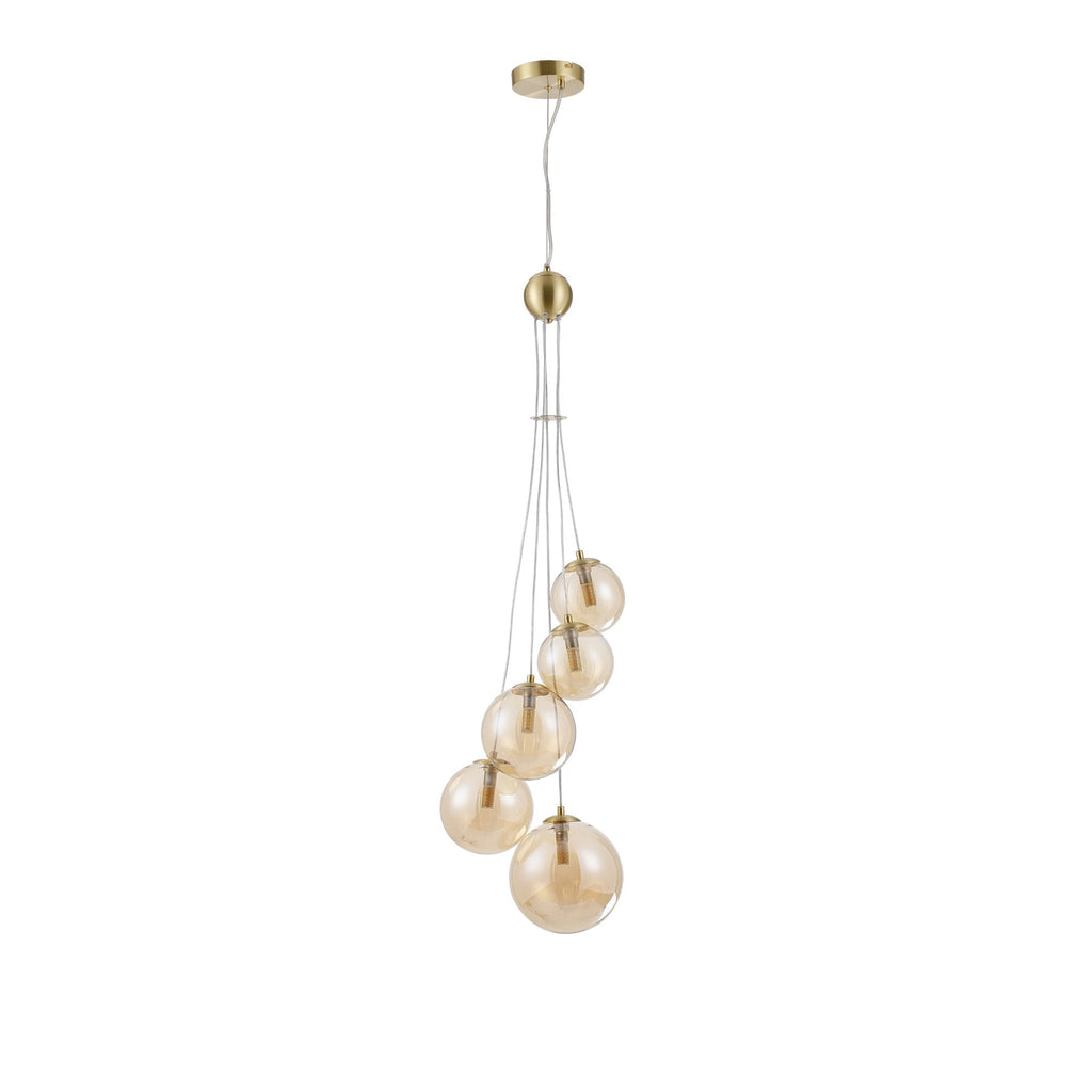 NL9321/AM9 Prague 5 Light Pendant Satin Gold Amber Plated