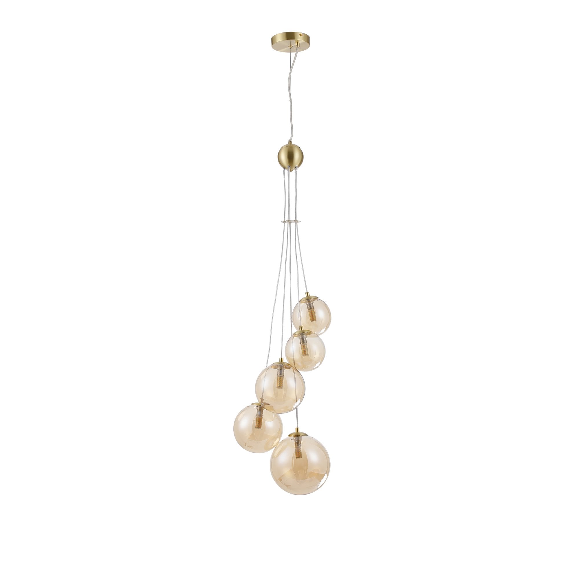 NL9321/AM9 Prague 5 Light Pendant Satin Gold Amber Plated