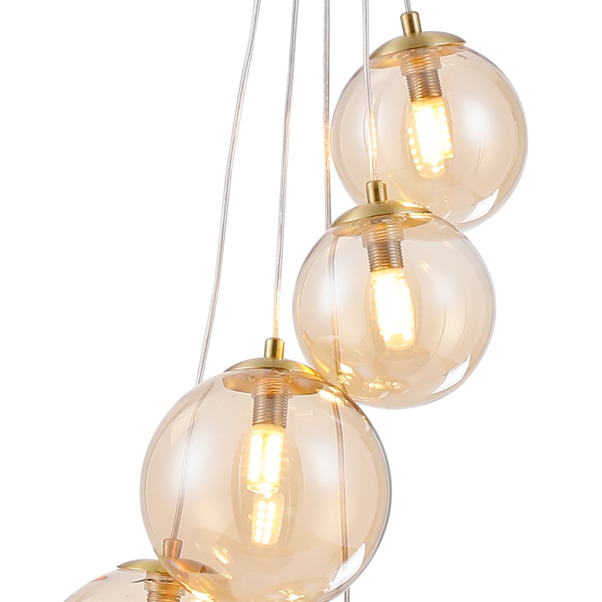 NL9321/AM9 Prague 5 Light Pendant Satin Gold Amber Plated