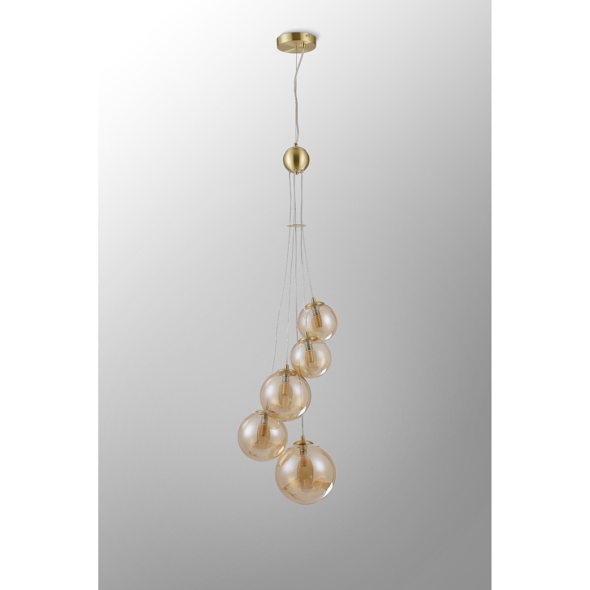 NL9321/AM9 Prague 5 Light Pendant Satin Gold Amber Plated