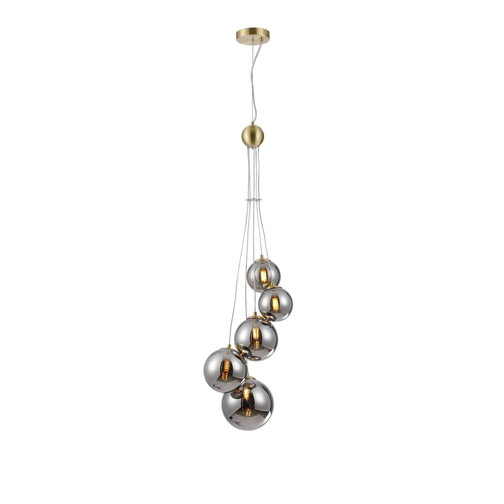 NL9321/CH9 Prague 5 Light Pendant Satin Gold Chrome Plated