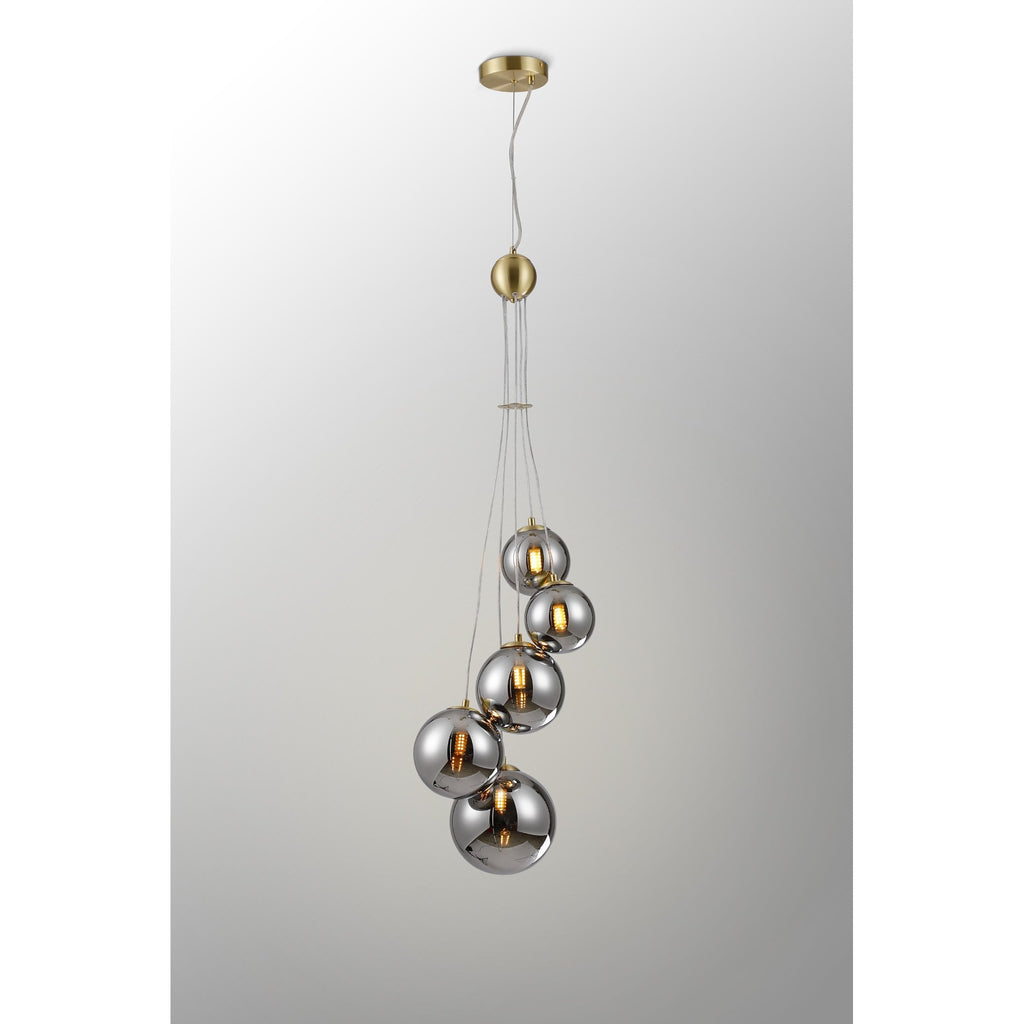 NL9321/CH9 Prague 5 Light Pendant Satin Gold Chrome Plated