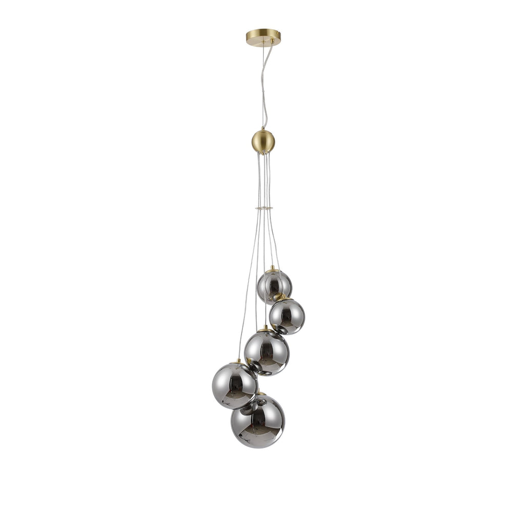 NL9321/CH9 Prague 5 Light Pendant Satin Gold Chrome Plated