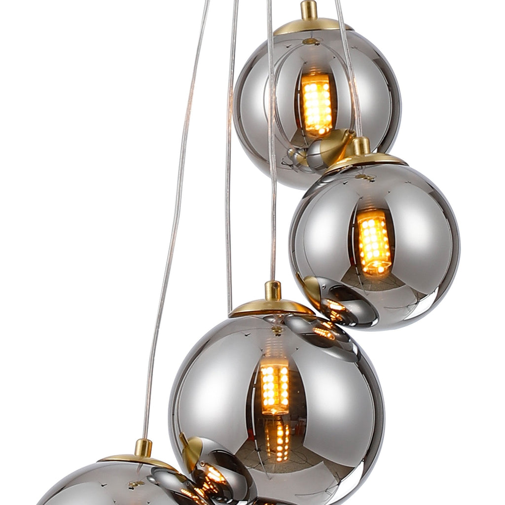 NL9321/CH9 Prague 5 Light Pendant Satin Gold Chrome Plated