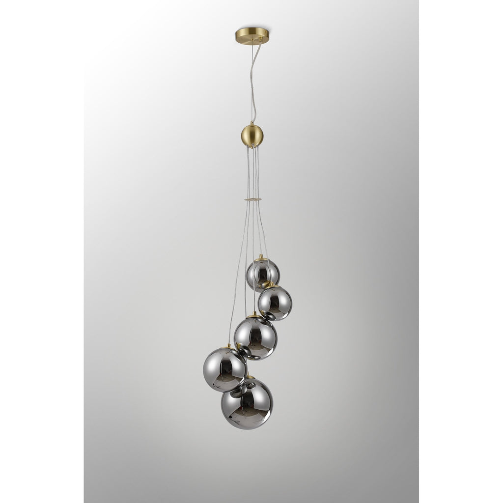 NL9321/CH9 Prague 5 Light Pendant Satin Gold Chrome Plated