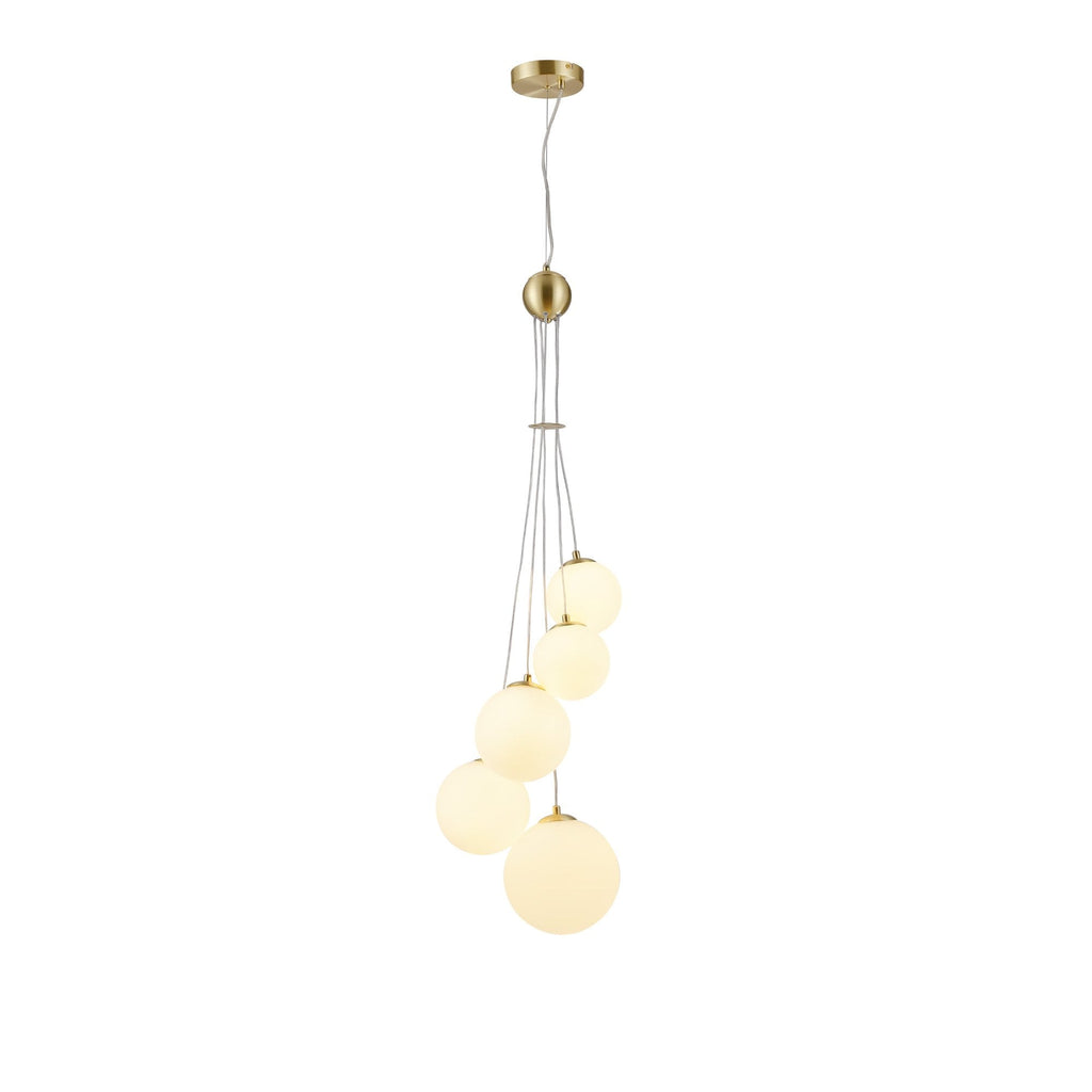 NL9321/OP9 Prague 5 Light Pendant Satin Gold Opal