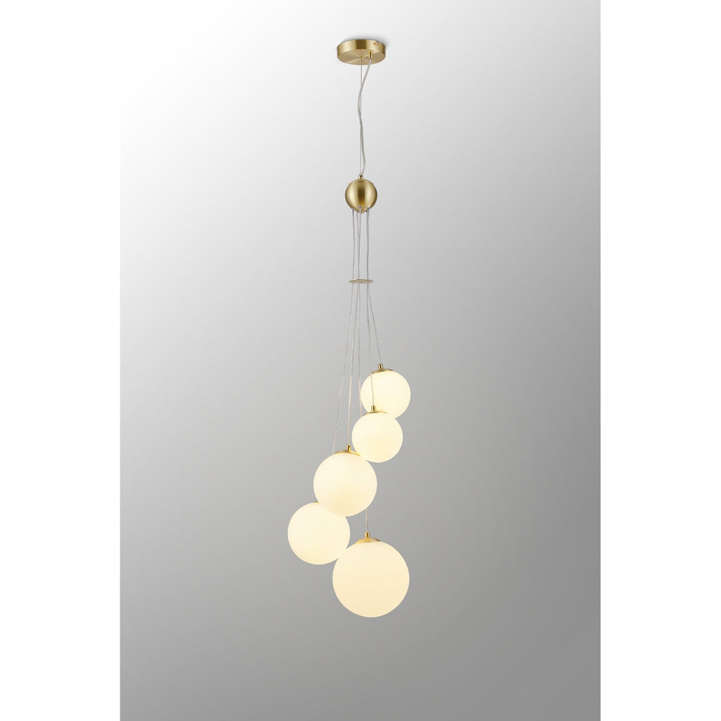 NL9321/OP9 Prague 5 Light Pendant Satin Gold Opal